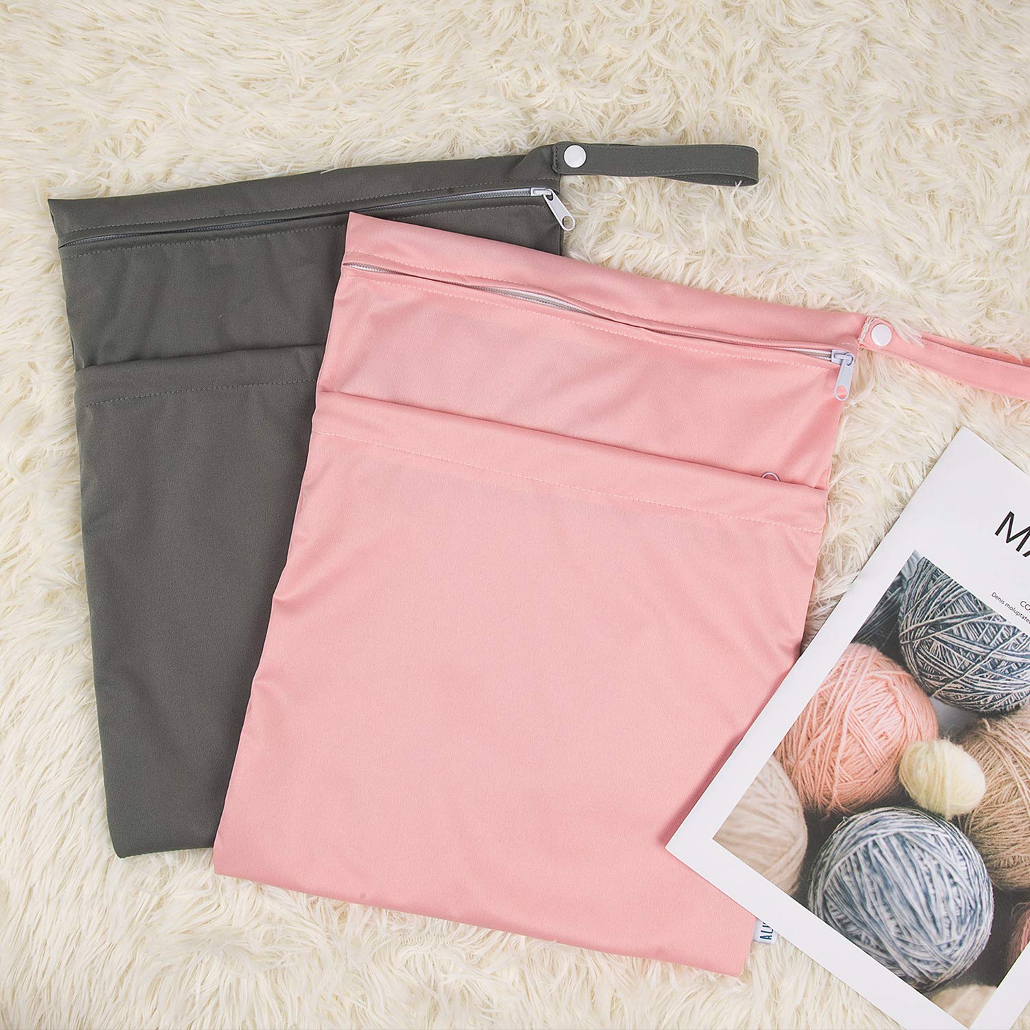 ALVA ALVABABY 2pcs Cloth Diaper Wet Dry Bags Waterproof Reusable with Two Zippered Pockets Travel Beach Pool Daycare Soiled Baby Items Yoga Gym Bag for Swimsuits or Wet Clothes L-B1929