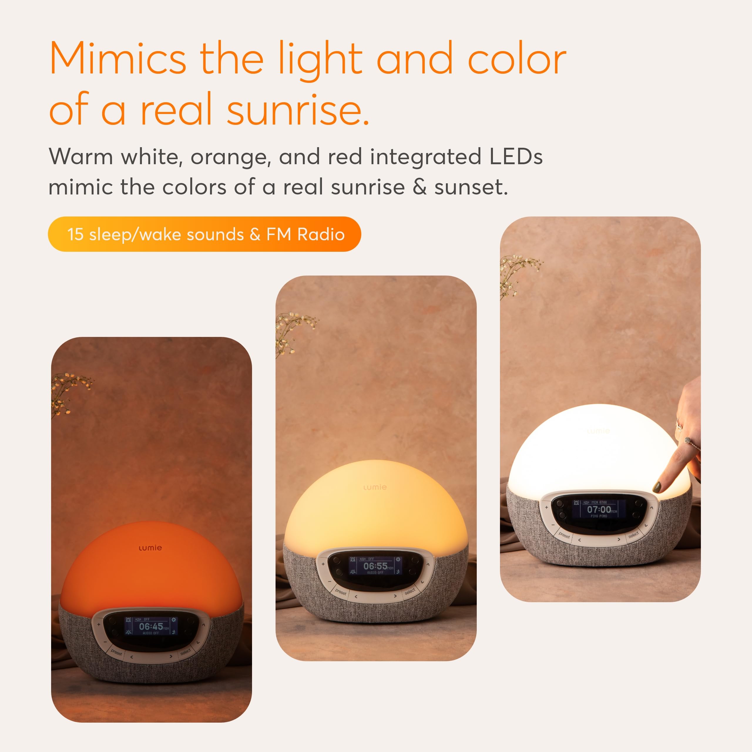 Lumie Bodyclock Shine 300 – Sunrise & Sunset Alarm Clock - Bedside Lamp with Custom Light Duration - Wake-Up, Night & Reading Light - Warm LEDs