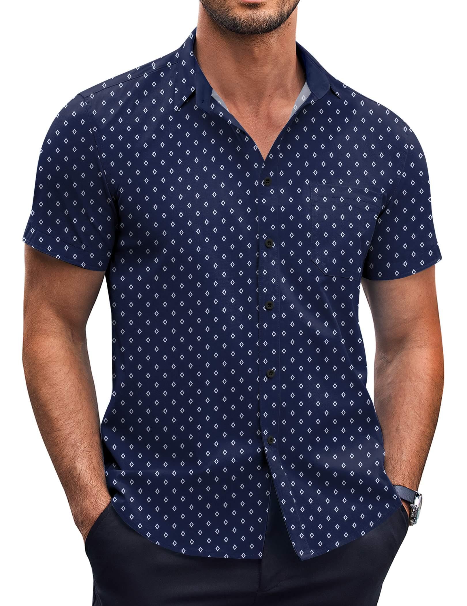 COOFANDY Men's Short Sleeve Dress Shirts Wrinkle Free Polka Dot Print Shirt Casual Button Down Shirts with Pocket