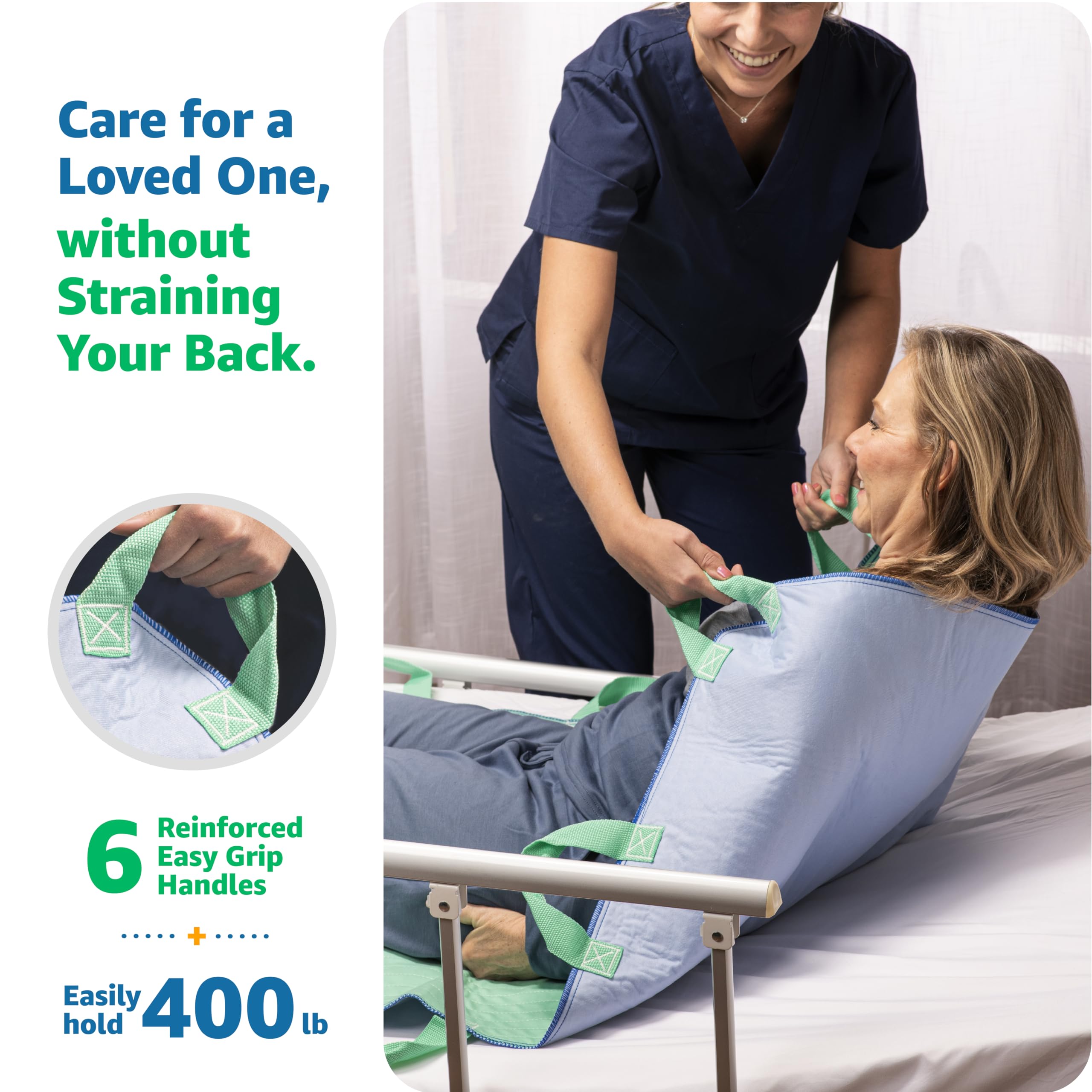 Improvia Transfer Board Bed Pad with Handles – Quick-Drying, 6-Handle Washable, Waterproof, Reusable Pad for Elderly, Bedridden, Transfer, Repositioning, Incontinence, & Mattress Protection, 34x36 In.