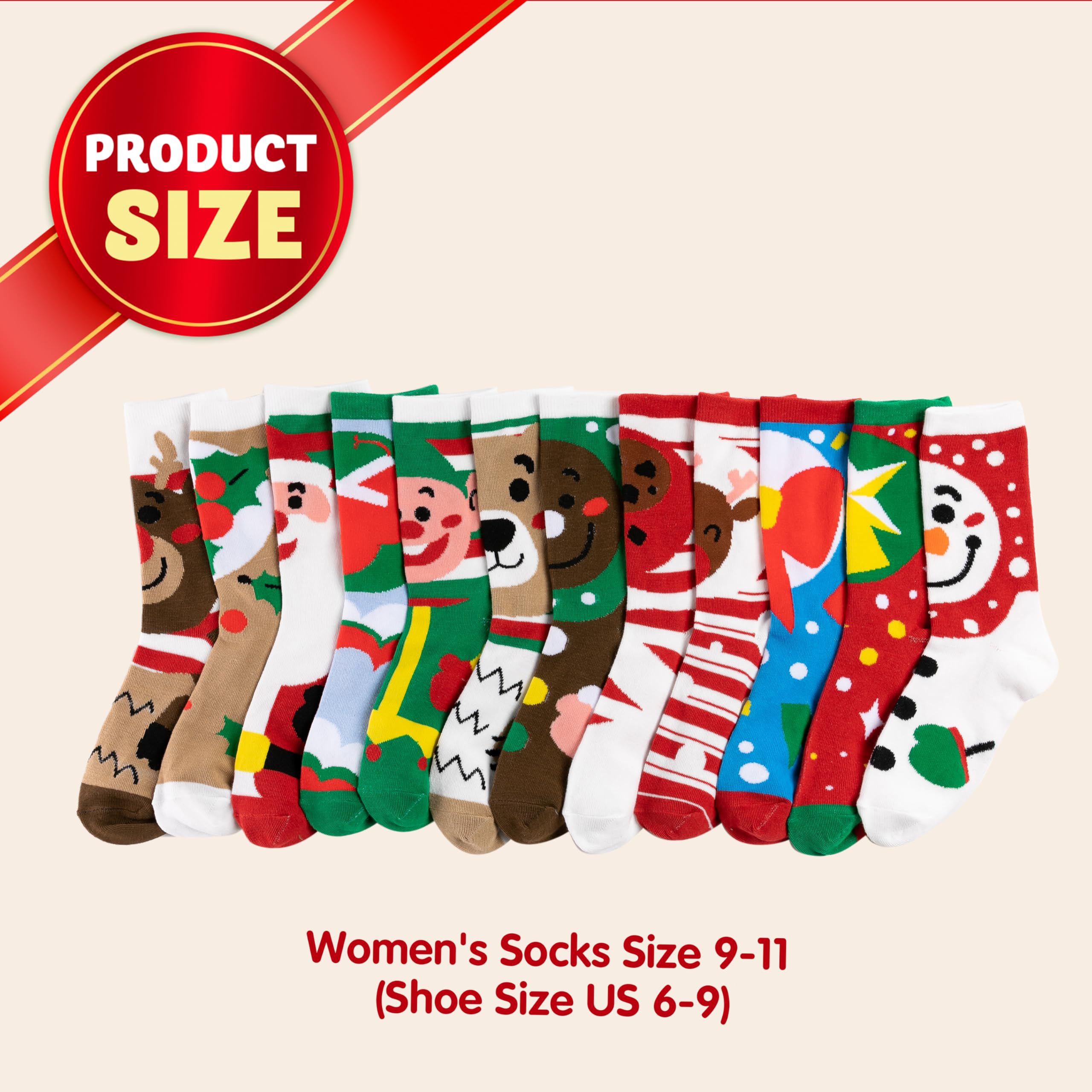 JOYIN 12 Packs Christmas Socks Women Colorful Funky Paint Crew Socks for Women Men for Christmas, Holiday or Birthday Gift