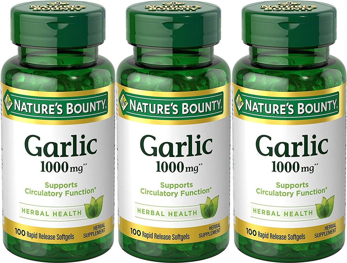 Nature’s Bounty Garlic Extract Supplement, Supports Circulatory Function, 1000 mg Rapid Release Softgels, 100 Count, Pack of 3