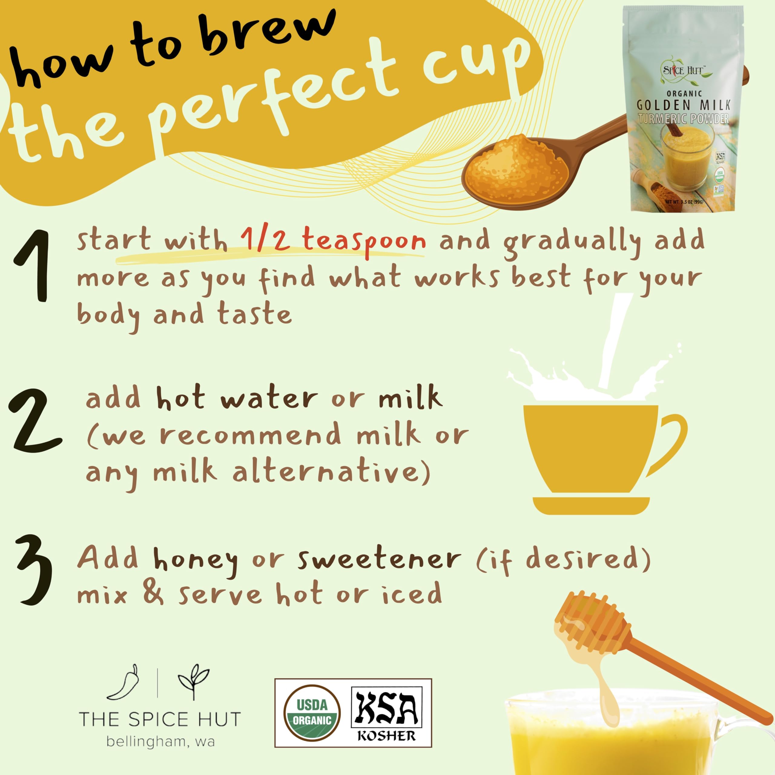 Organic Golden Milk Turmeric Powder with Ginger - All Natural, No Added Sugar, Great for Golden Milk Lattes, 3.5 oz, The Spice Hut