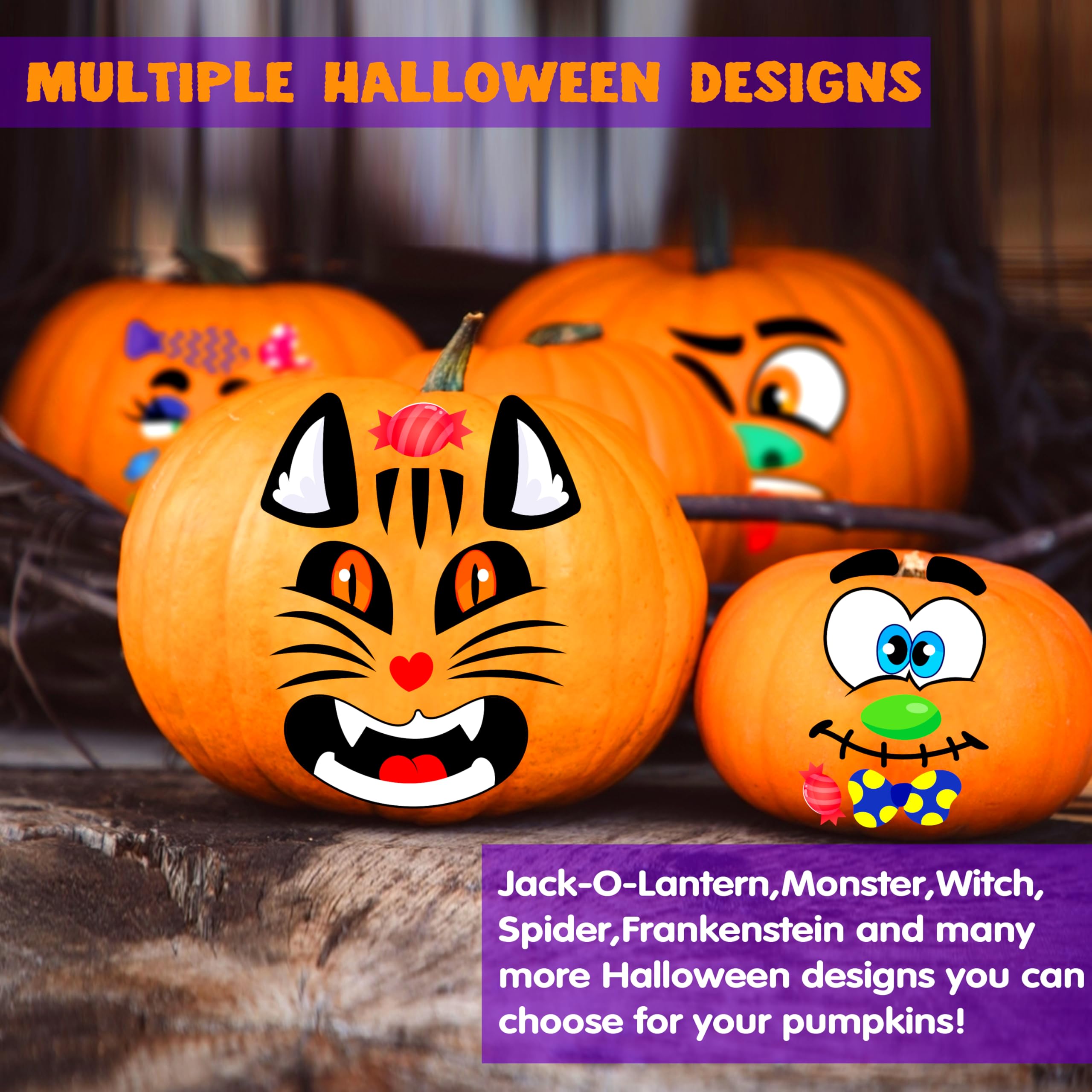 JOYIN Make 40 Faces Pumpkin Decorating Stickers with 18 Sticker Sheets in 12 Different Designs and Sizes Halloween Party Supplies Trick or Treat Party Favors