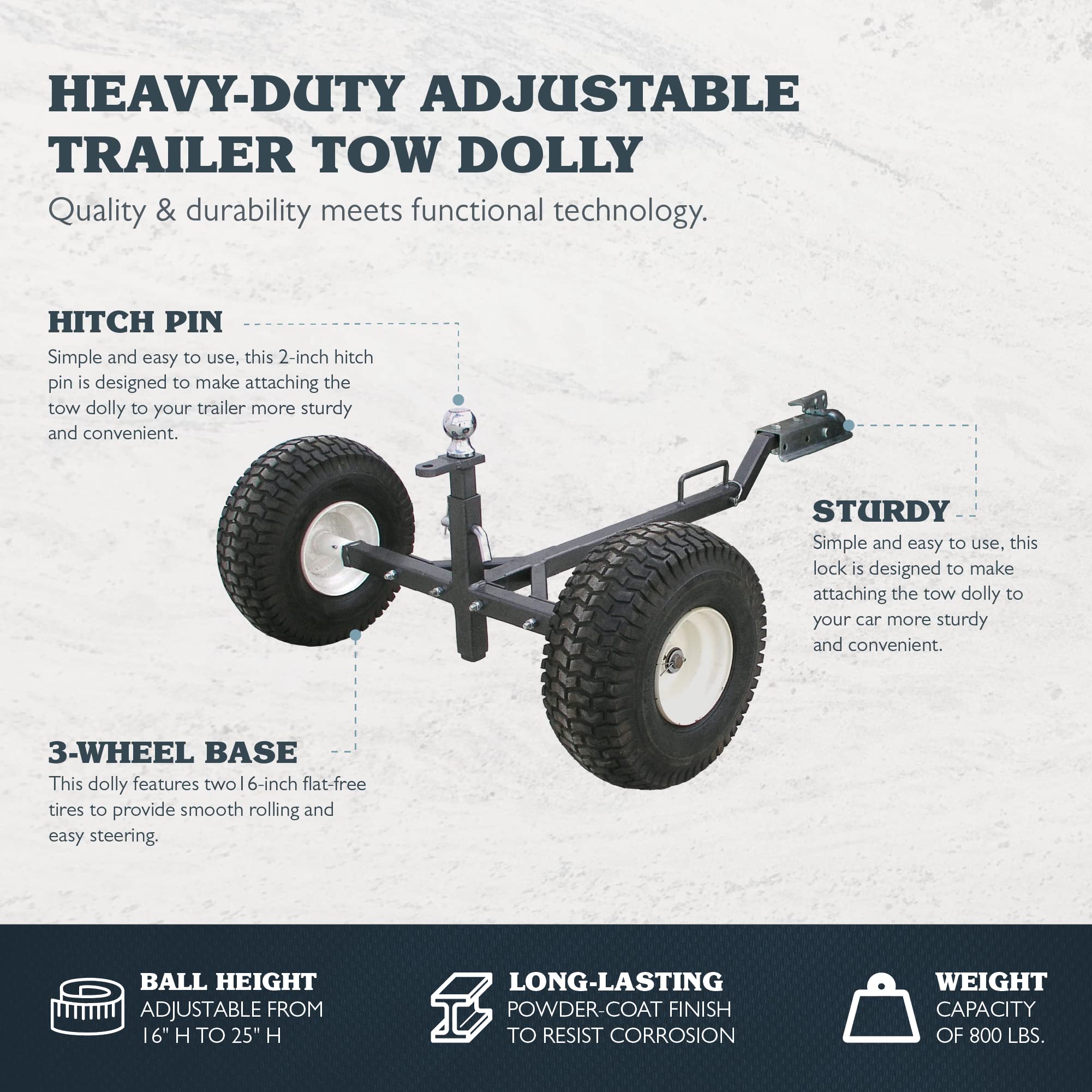 Tow Tuff Heavy Duty 4 Wheeler Weight Distributing Adjustable Trailer Moving Dolly 800 Pound Load Capacity for ATV and UTV, Silver
