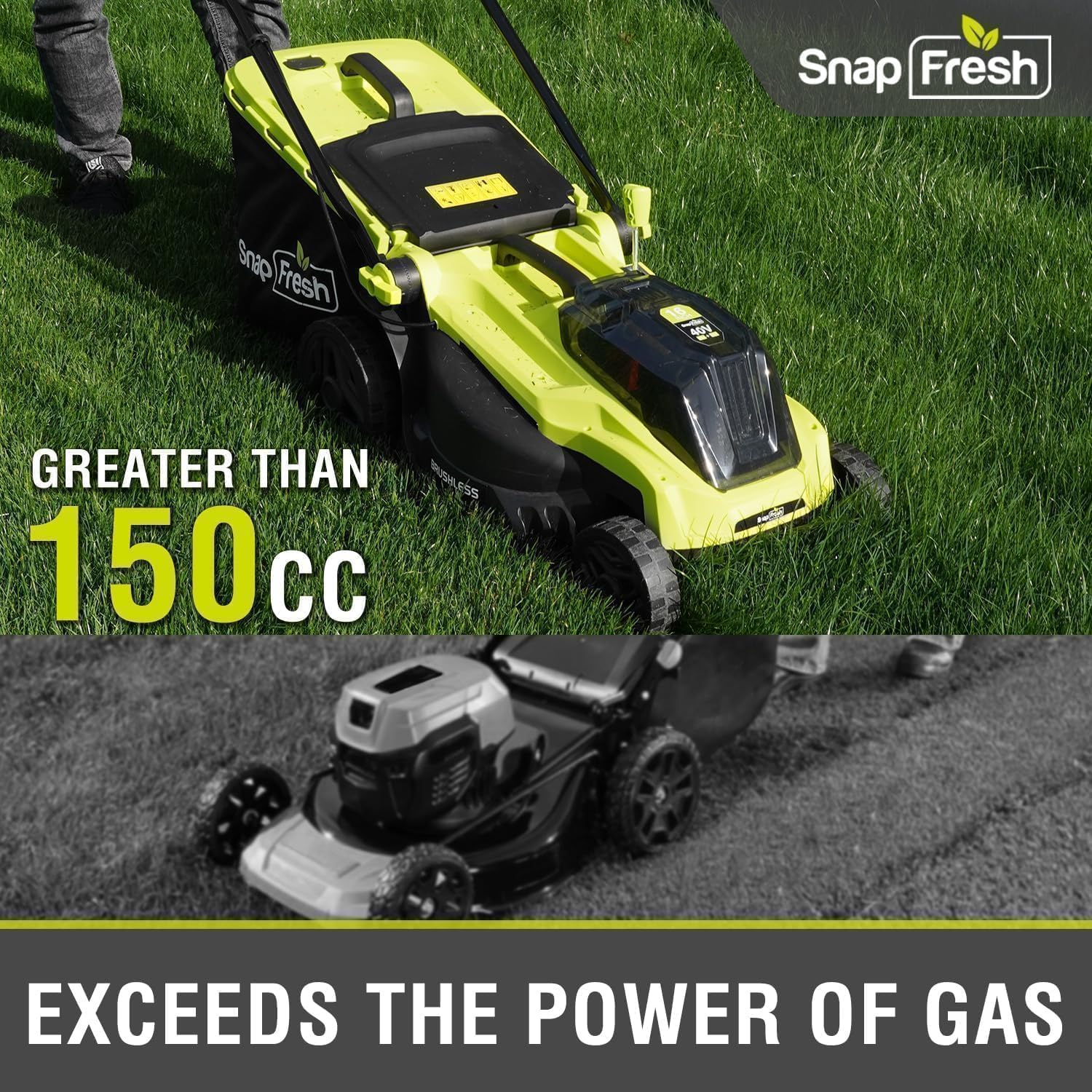 SnapFresh Electric Lawn Mower Cordless - 40V (2 x 20V) 16” Brushless Push Lawn Mowers with 4.0Ah Battery x 2 and Fast Charger Included - Battery Operated Lawn Mower with Bagger