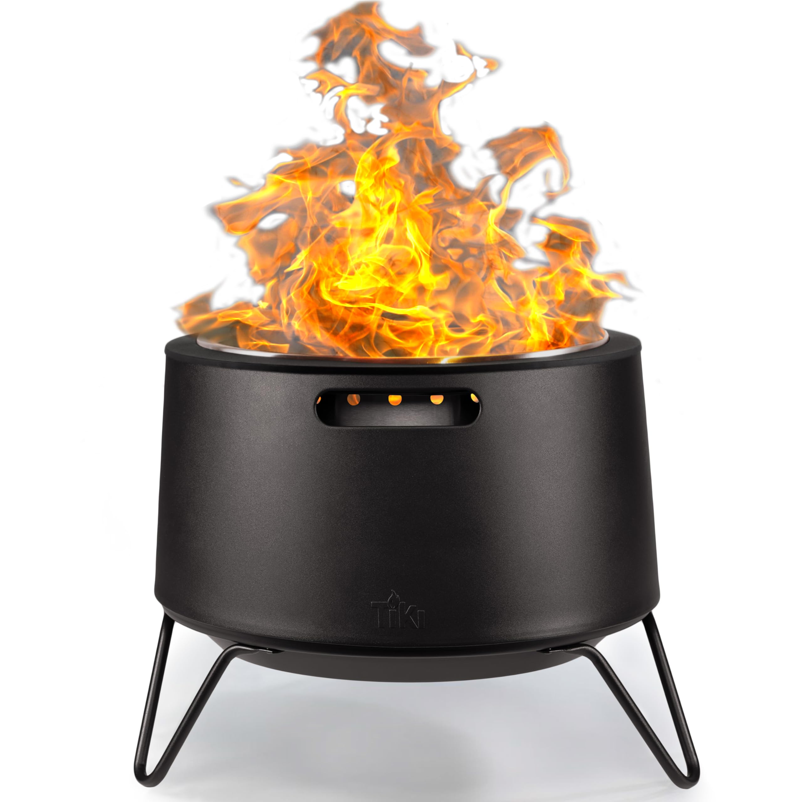 TIKI 20-Inch Smokeless Social Fire Pit, Portable Outdoor Fire Pit with Removable Ash Base, Stand & Cloth Cover – Modern Wood Burning Fire Pit for Patio, Backyard, and Gatherings