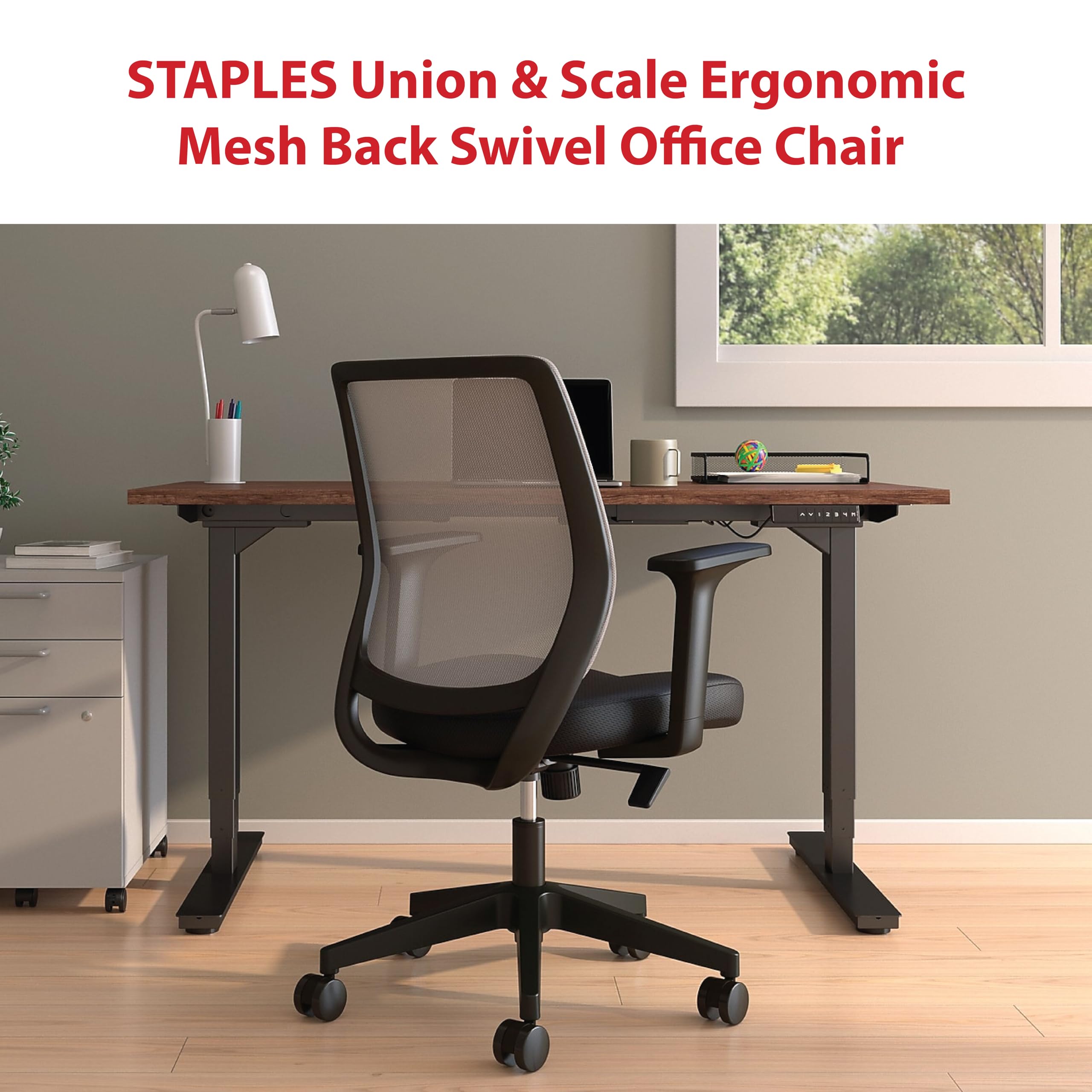Union & Scale Staples Mesh Back Swivel Office Chair, Ergonomic Fabric Seat, Adjustable Height, Tilt Tension and Tilt Lock, Perfect as an Office or Gaming Chair