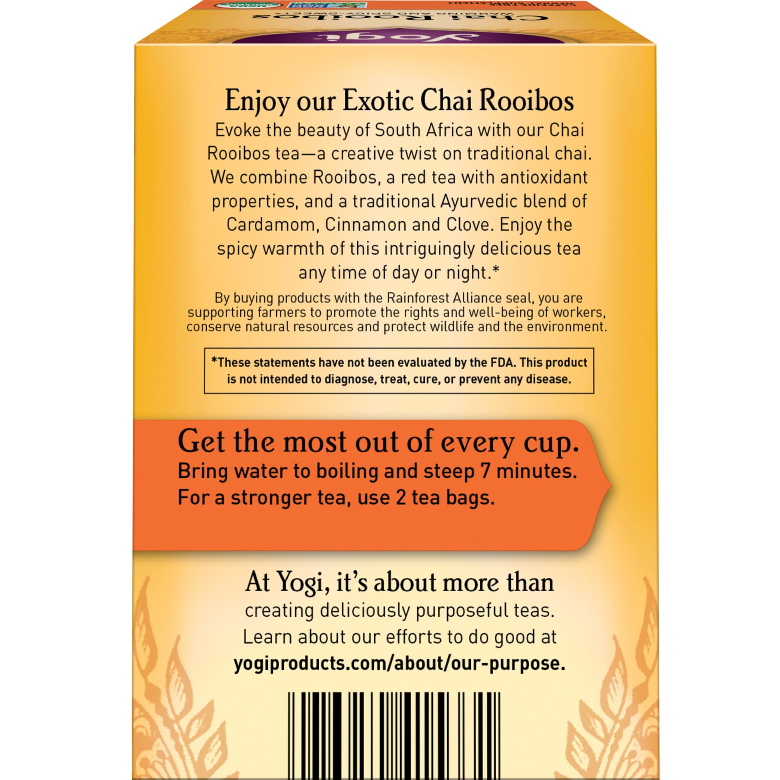 Yogi Tea Chai Rooibos Tea - 16 Tea Bags per Pack (6 Packs) - Spiced Organic Rooibos Tea - Provides Antioxidants - Caffeine-Free - Includes Cardamom, Cinnamon, Ginger & Clove