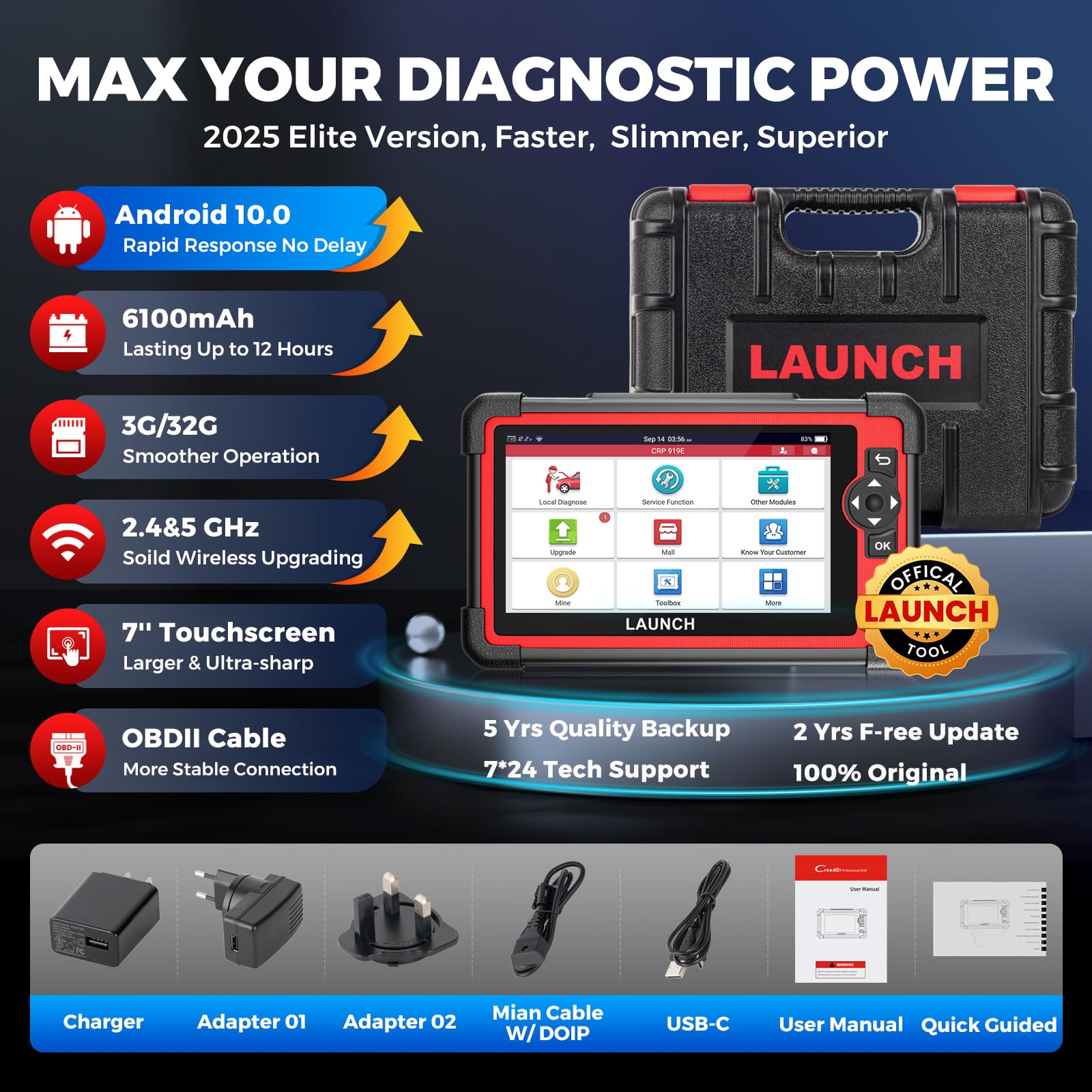 LAUNCH X431 CRP919E OBD2 Scanner, Bidirectional Scan Tool as X431, ECU Coding, CAN FD & DoIP, 35+ Reset, Active Test, All-in-One Full System Diagnostic Scanner, FCA Autoauth, 150+ Brands, 2 Yrs Update