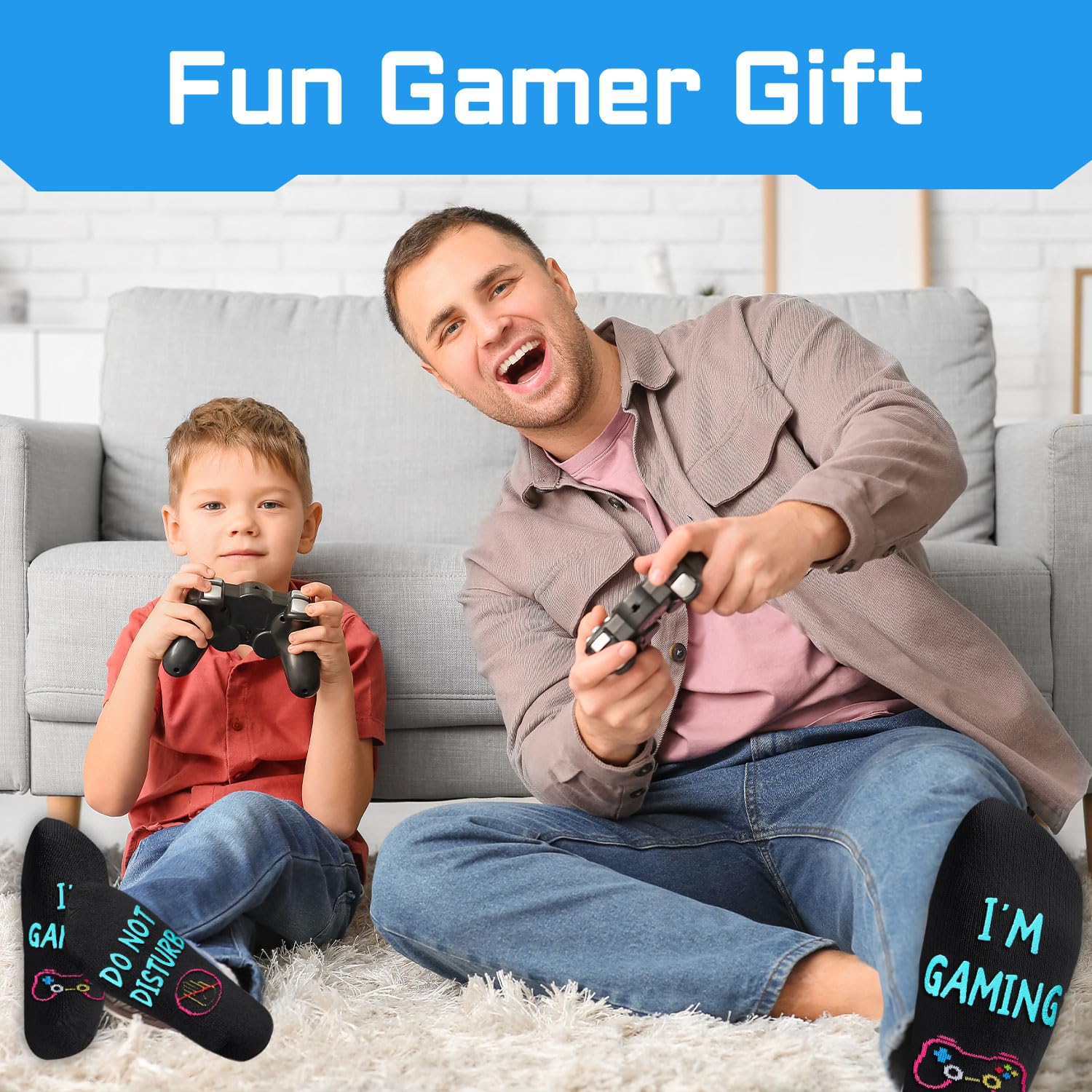 Gamer Gifts Teen Boys - Funny Gamer Socks for Teen Boys, Gaming Gamer Gifts with Greeting Card, Video Game Socks for 7-9 Years Old Kids