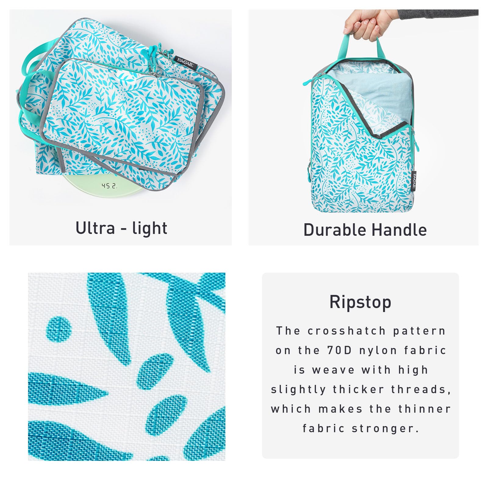 Bagail Ultralight 3 Compression Packing Cubes 3 Packing Organizers With 1 Shoe Bag-Leaf, 7 Set