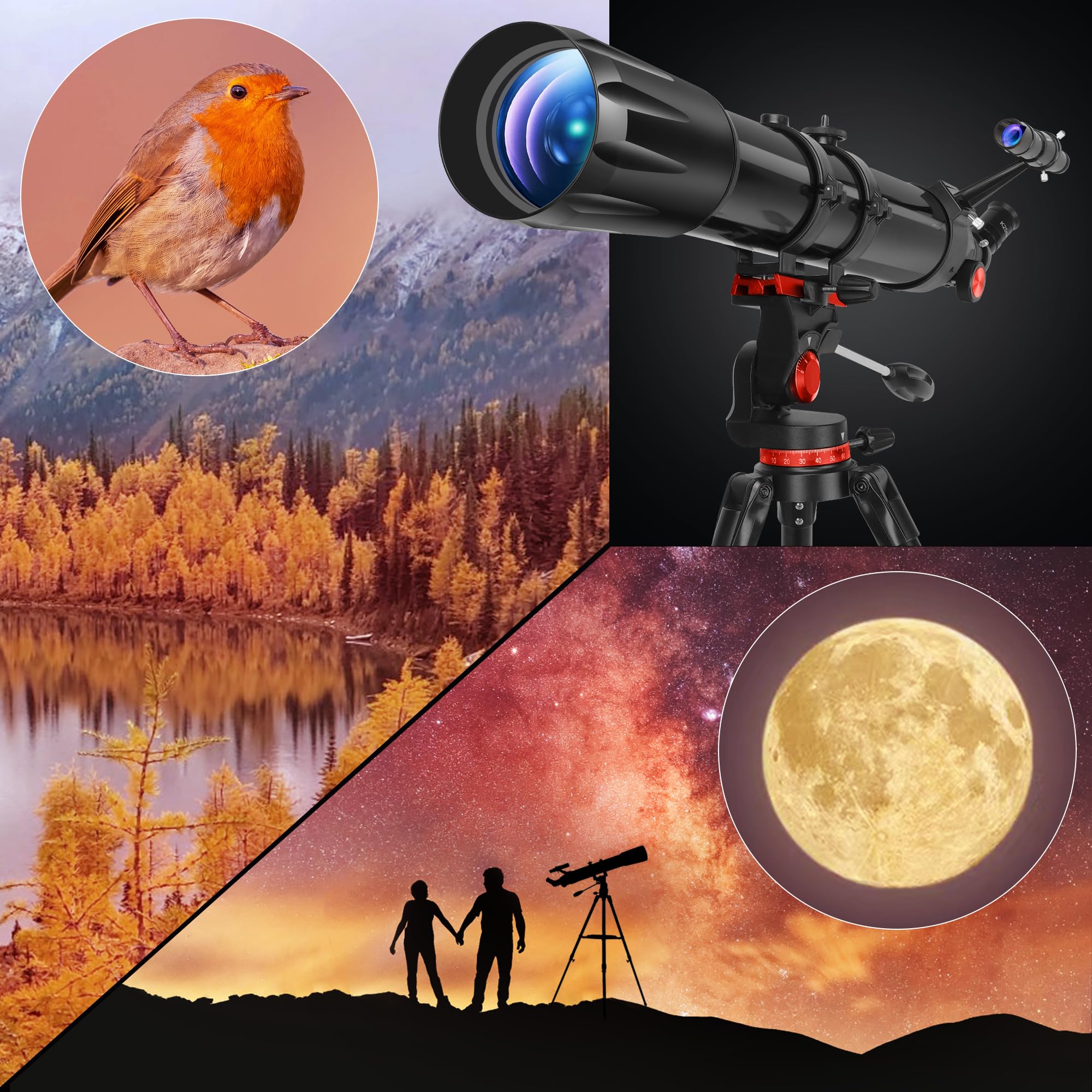 Telescope,Telescope for Adults High Powered, 90mm Aperture 900mm Professional Refractor Telescope for Kids & Beginners, Magnification 450X, for Planet Observation with Stainless Tripod & Phone Adapter