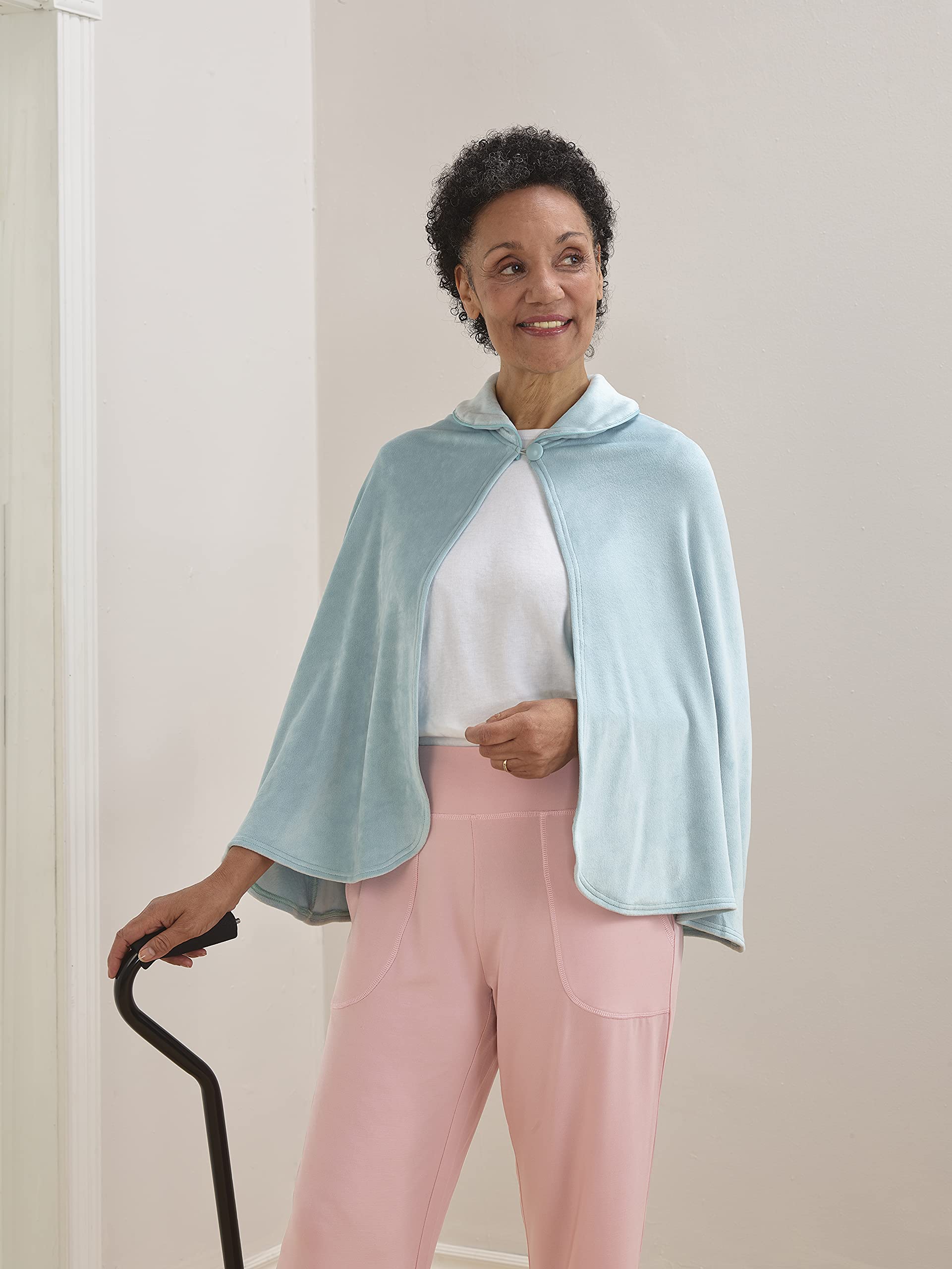 Silverts Women’s Adaptive Easy-Dress Bed Jacket Cape for Elderly Needs - Ocean One Size