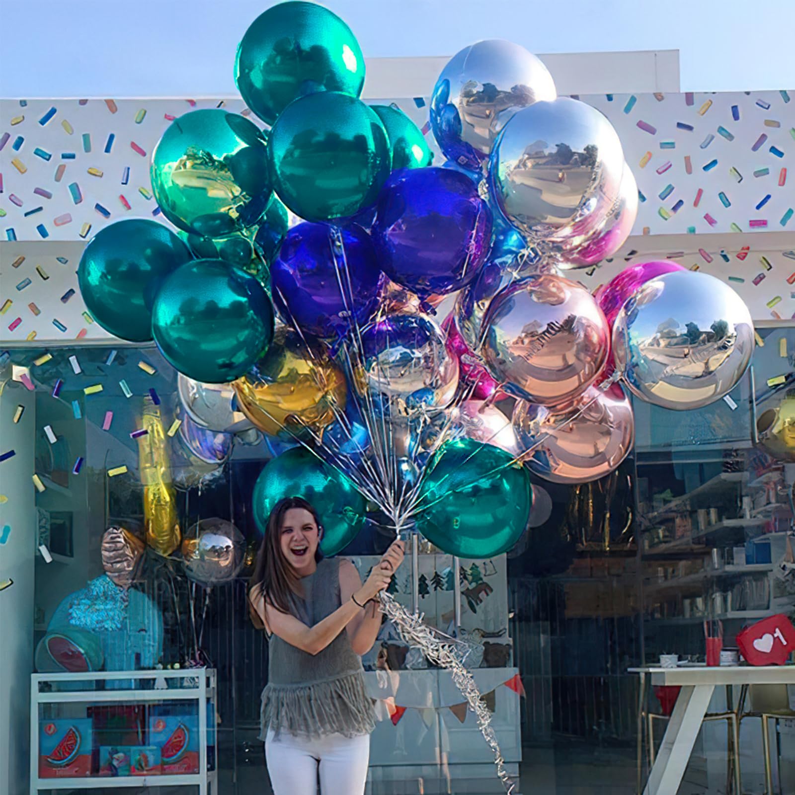 PartyWoo Dark Green Foil Balloons 6pcs 22 Inch Large Round Foil Big Giant Orbz 4D Jumbo Inflatable Mirror Ball Mylar Balloons for Baby Shower Wedding Safari Dinosaur Woodland Themed Party Decorations