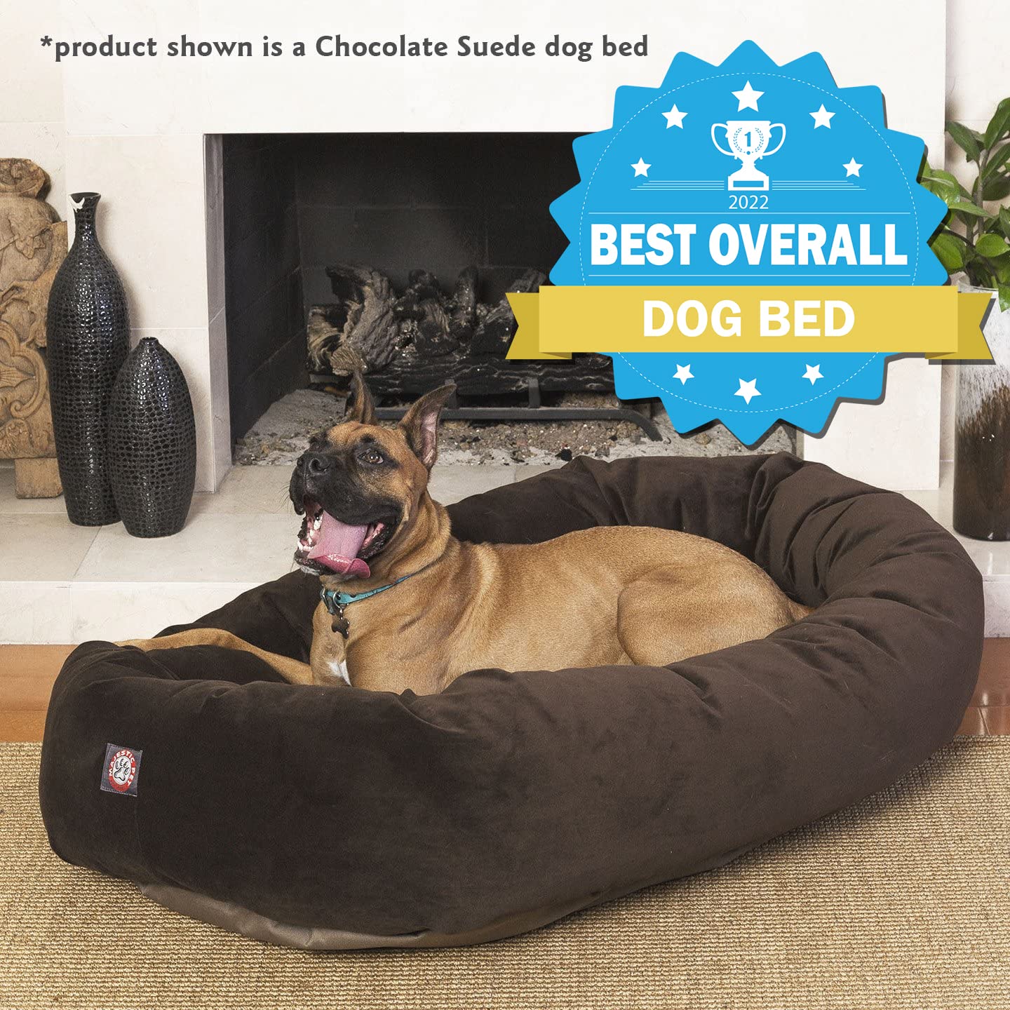 Majestic Pet 40 Inch Suede Calming Dog Bed Washable – Cozy Soft Round Dog Bed with Spine Support for Dogs to Rest their Head - Fluffy Donut Dog Bed 40x29x9 (Inch) - Round Pet Bed Large – Sage