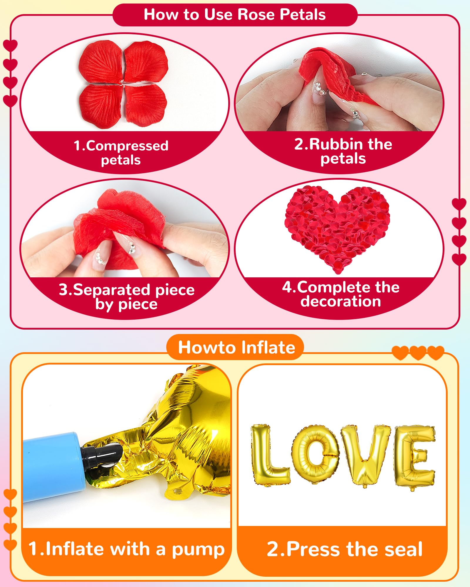 Lutoys Valentines Balloon Kit Decor with I Love You Balloons, Heart Balloons with 1000 Pcs Silk Red Rose Petals for Valentines Day Galentines Party Decorations Proposal Wedding Anniversary Decor