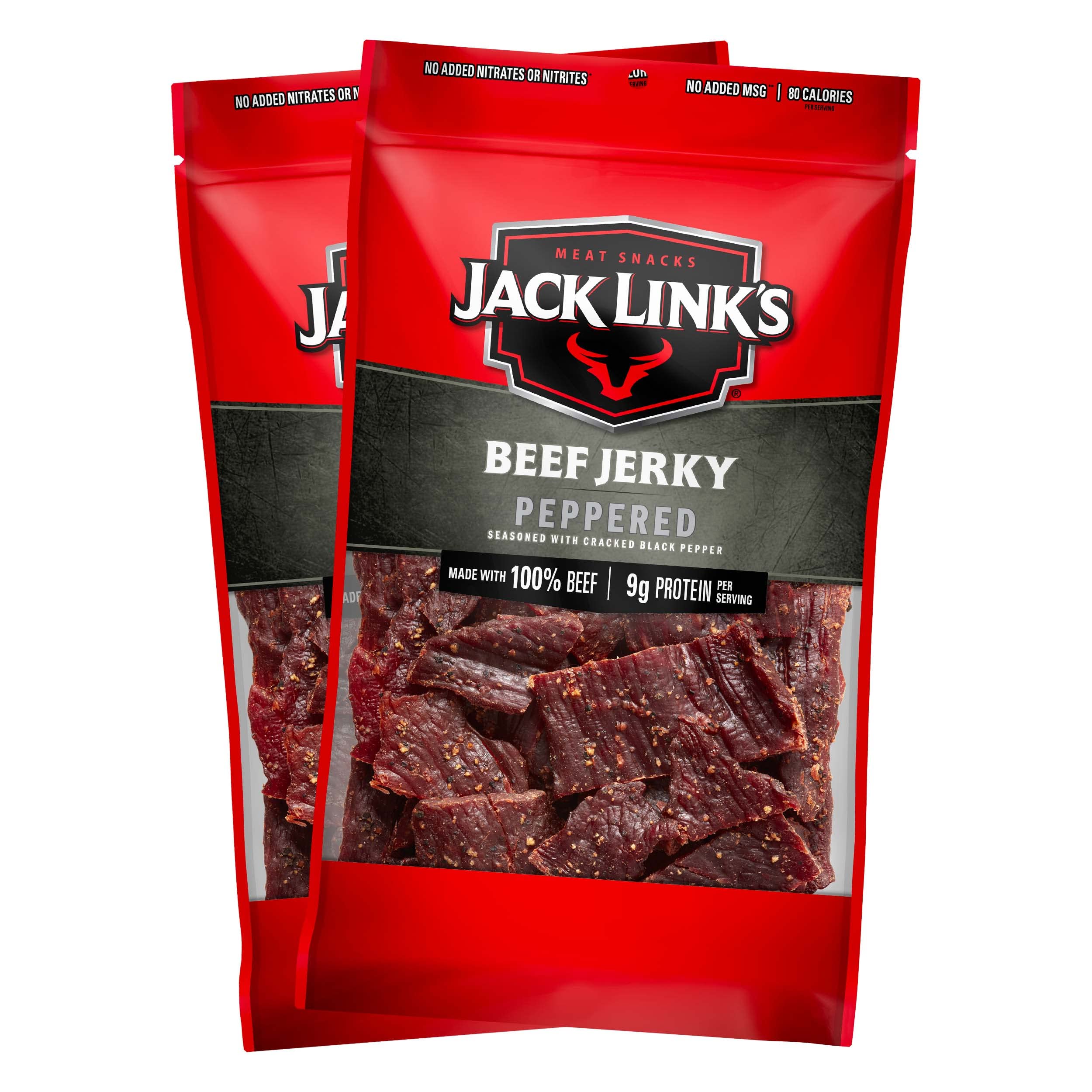 Jack Link's Beef Jerky, Peppered, Large Jerky Bags – Flavorful Meat Snacks, Ready to Eat Protein Snacks with 9g of Protein, Made with 100% Beef, Keto, Paleo & Carnivore Diet Ready – 9 Oz. (Pack of 2)
