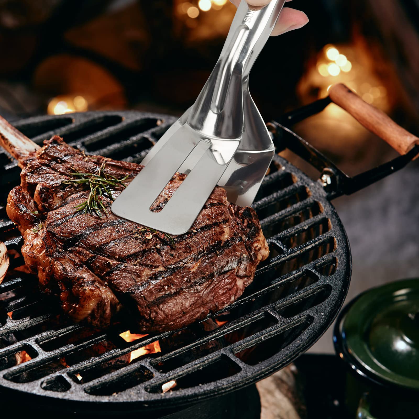 304 Kitchens Tongs 11 Inch 1 Pack Premium Stainless Steel Multipurpose Gripper Bread Clip/Steak Clamps/Fried Steak Clamp/Barbecue Tongs/Beefsteak Turner Flipper