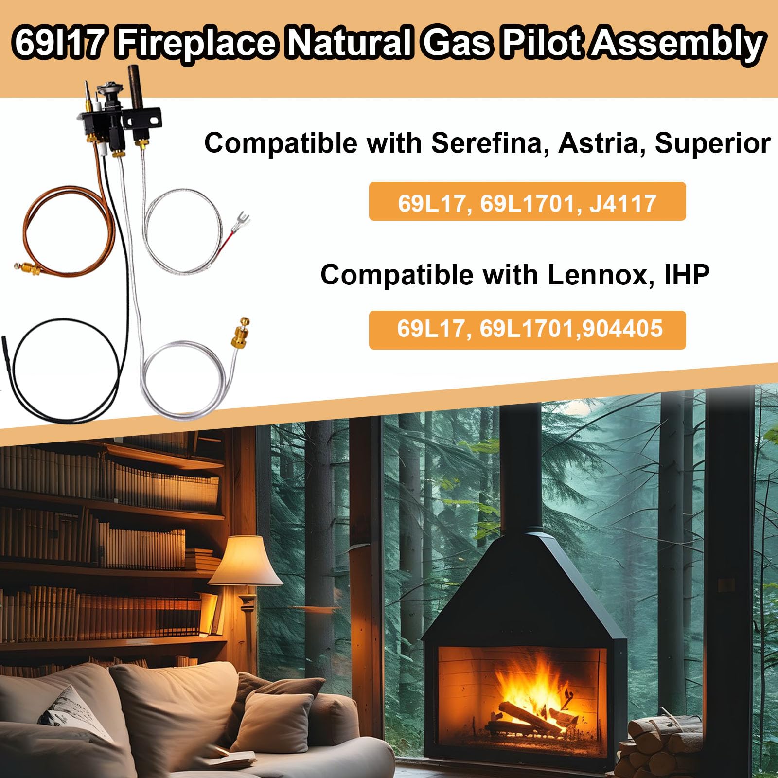 69L17, J4117, 108084-02 Natural Gas Pilot Assembly Direct Vent Fireplace Kit, Compatible for Lennox Elite, IHP, Merit, Serefina, Superior, Astria Gas Fireplaces, Replaces 69L1701, 904405