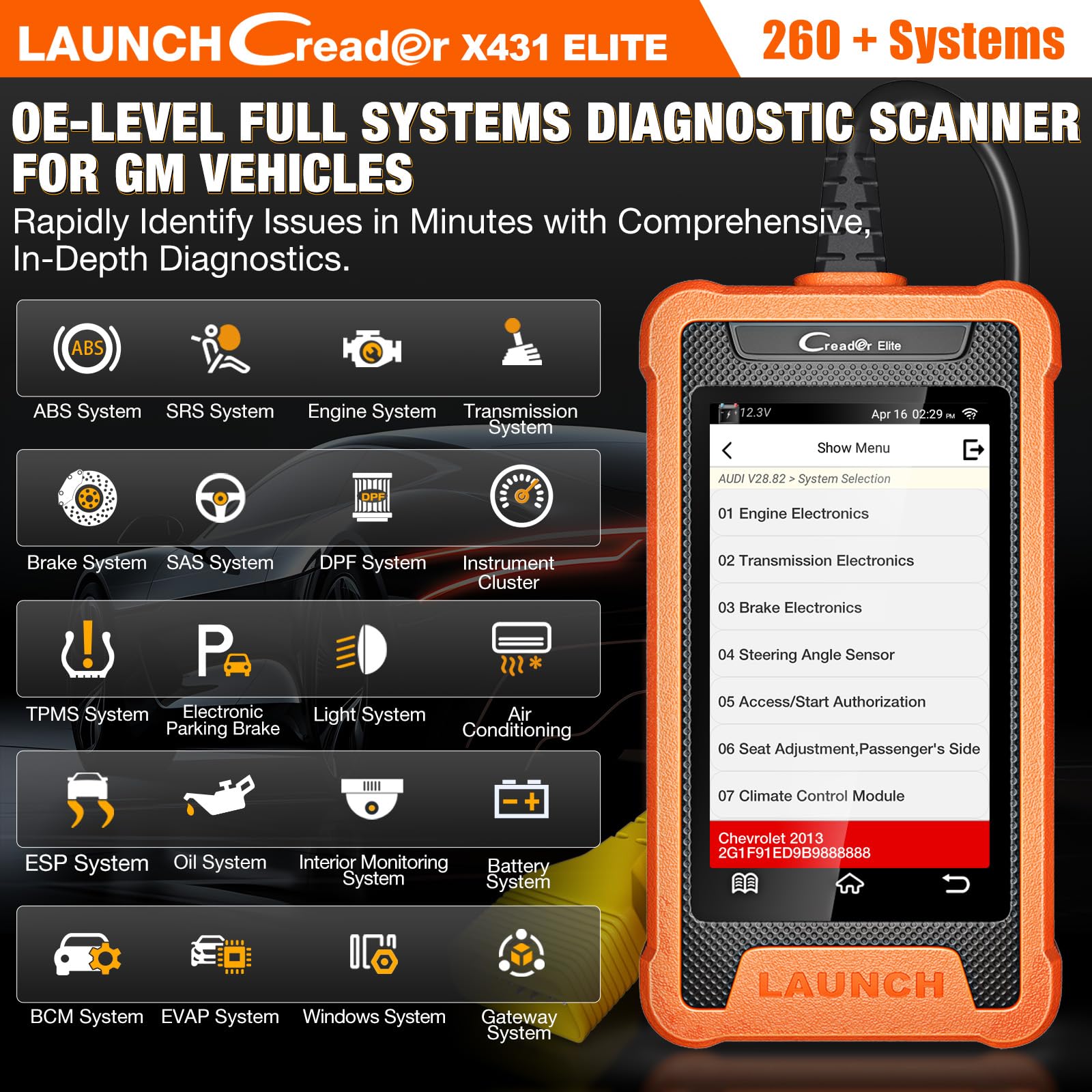 2025 LAUNCH Creader Elite fit for GM Bi-Directional Scanner, All Resets Full System Diagnostic Scan Tool, ECU Coding, Full OBD2 Code Reader for Buick/Chevrolet/Cadillac/GMC, Lifetime Free Update
