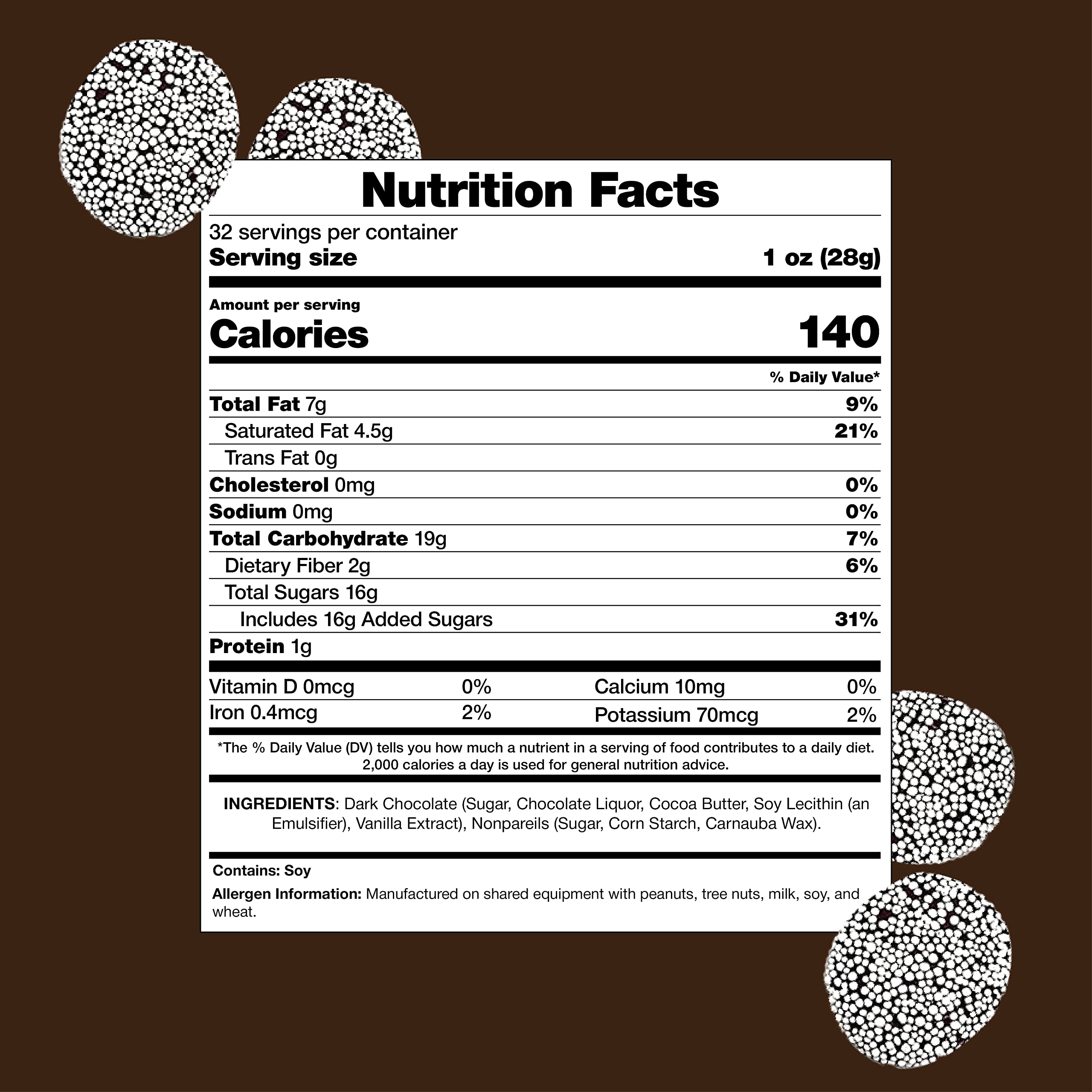 Dark Chocolate Nonpareils - 2 Pound Bulk Pack - Semisweet Candy