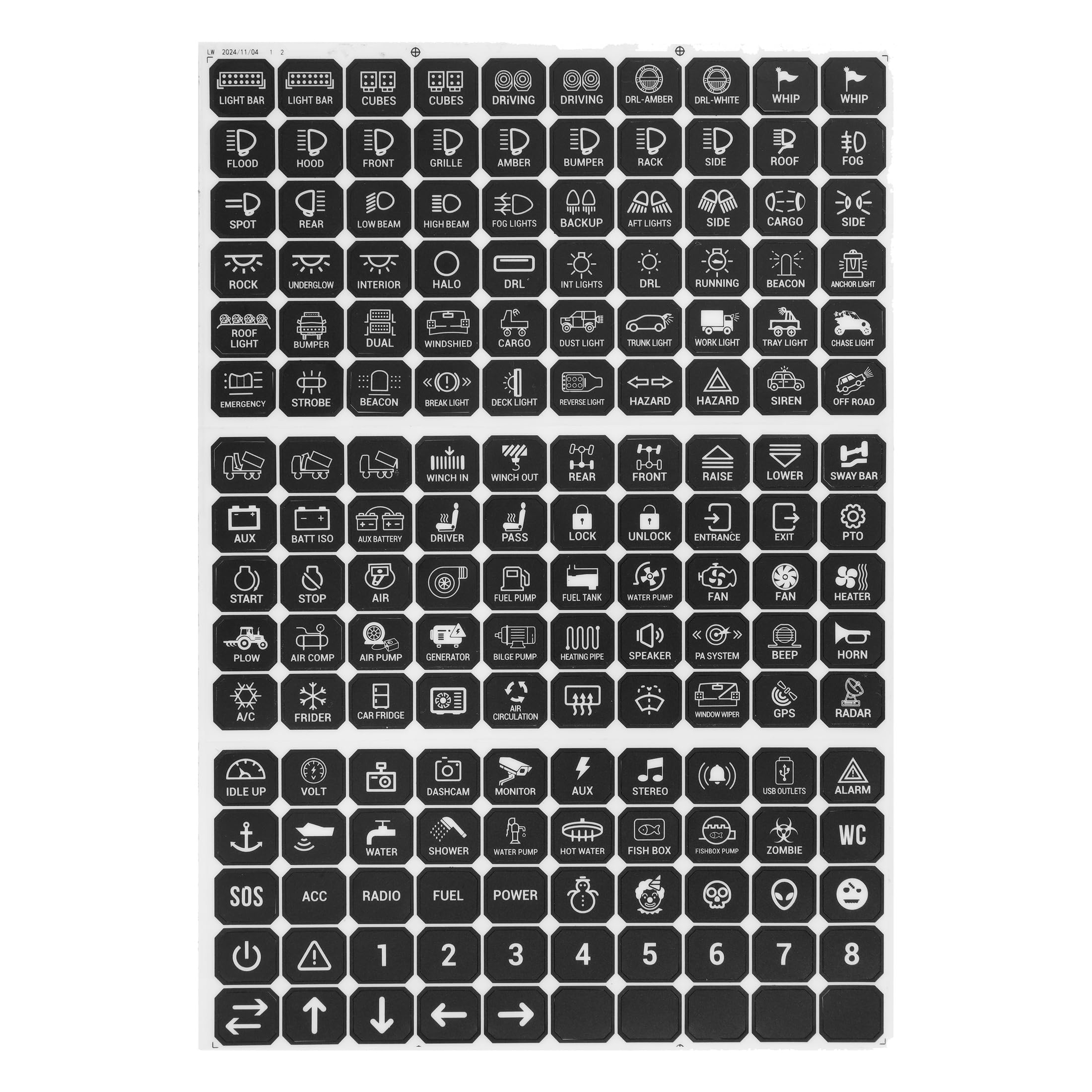 Auxbeam Switch Panel Sticker for 6/8 Gang Switch Panel Label Decal for Circuit Panel Marine Boat Truck Camper Dashboard Switch Control Labels, 160PCS