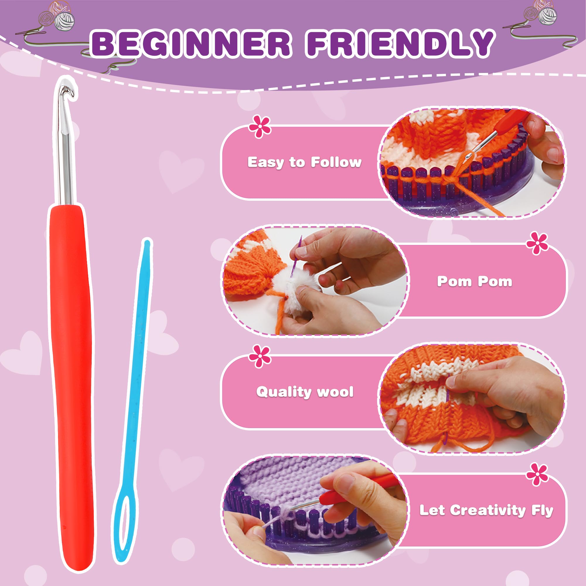 QXHOL Knit Hat Scarf Knitting Loom Kit - DIY Craft Kit for Beginners,Create Custom Hats & Scarves Ideas Christmas Birthday Gifts for Girls & Boys,Toys for Age Kids 6 7 8 9 10 11 12