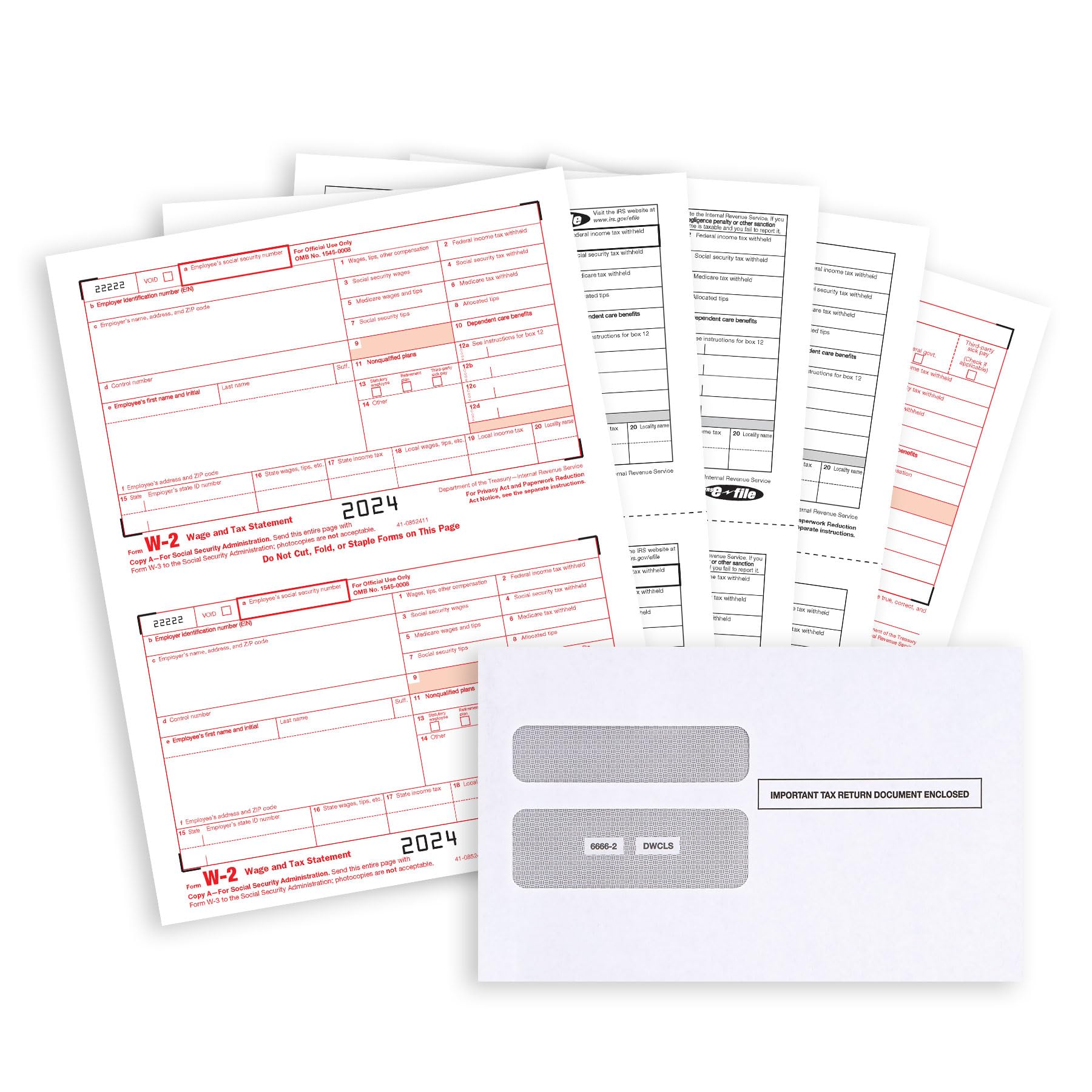 W2 Forms 2024, 6 Part Tax Forms, 25 Employee Kit of Laser Forms, Compatible with QuickBooks and Accounting Software, 25 Self Seal Envelopes Included