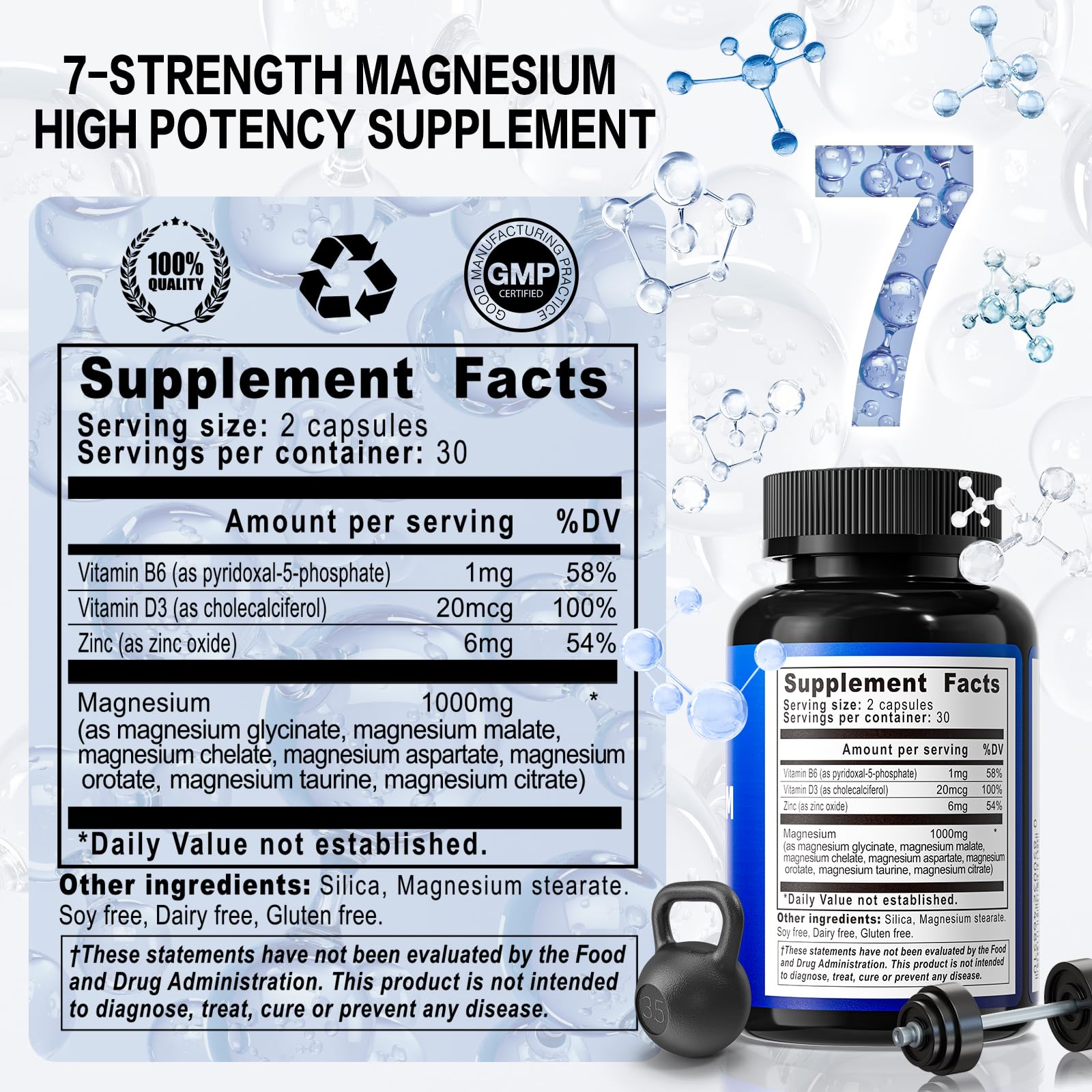 Viyouth Magnesium Complex Supplement, Magnesium Glycinate, Citrate, Malate, Chelate, Taurate, Orotate Aspartate 7 in 1 Zinc and Vitamin D3, B6 for Sleep, Leg Cramps, Muscle Relief - 60 Capsules