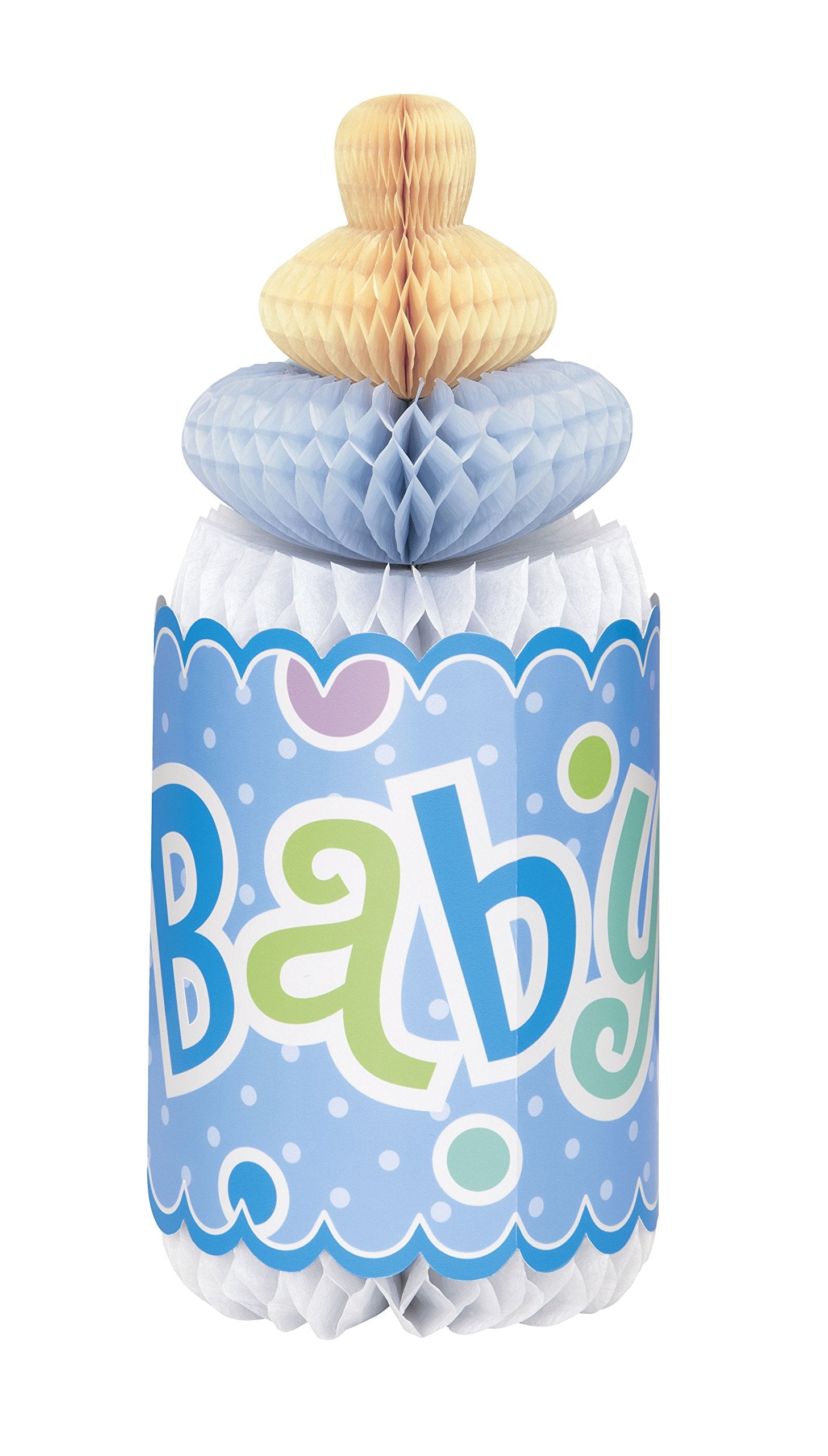 Baby Shower Blue Bottle-Shaped Paper Honeycomb Decoration - 12", 1 Piece - Ideal for Gender Reveals, Baptisms, 1st Birthdays