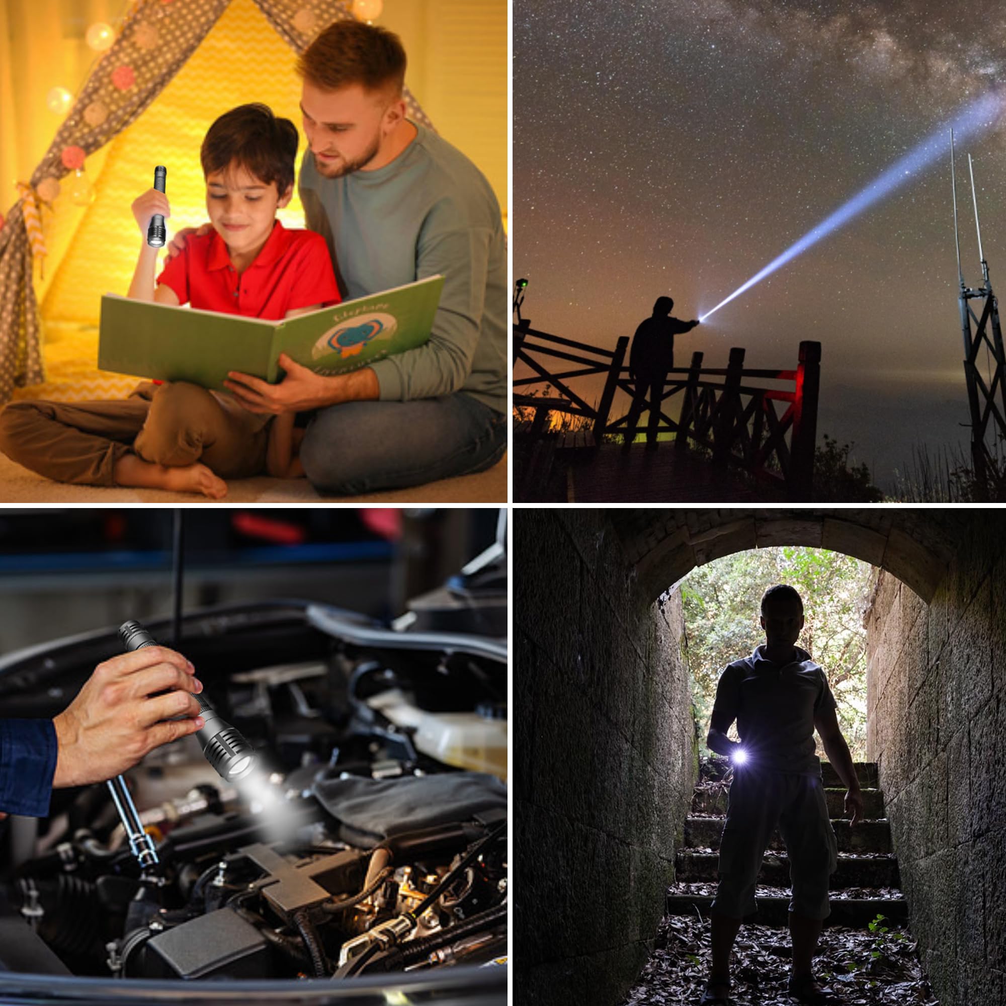 AuKvi LED 2000 Lumens 3 Modes Adjustable Focus 2-Cell AA Flashlight,2-Pack