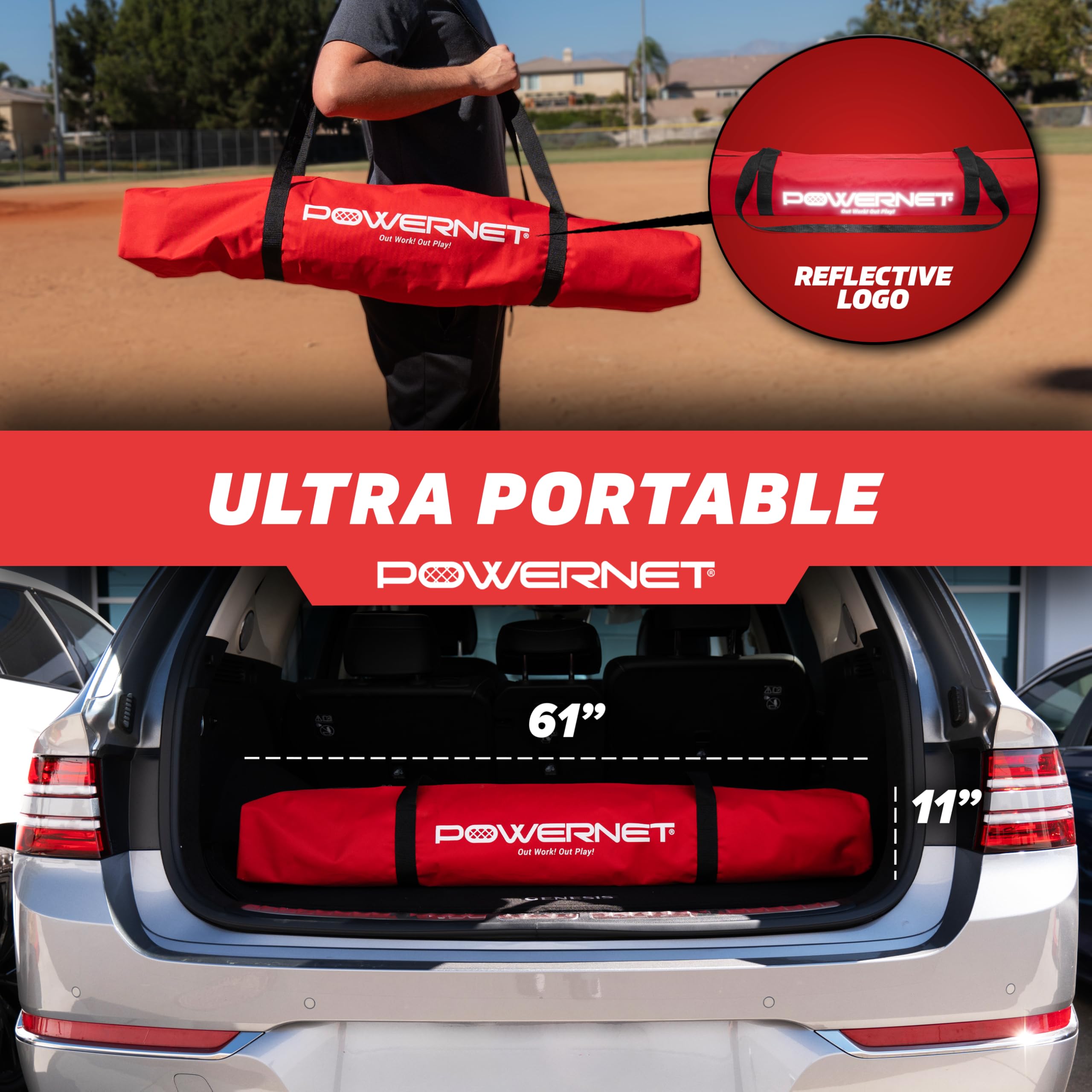 Powernet Portable Baseball Practice Net for Pitching and Hitting, Pop Up Batting Cage Net Coach Shield, 7 FT Z-Screen (Red)