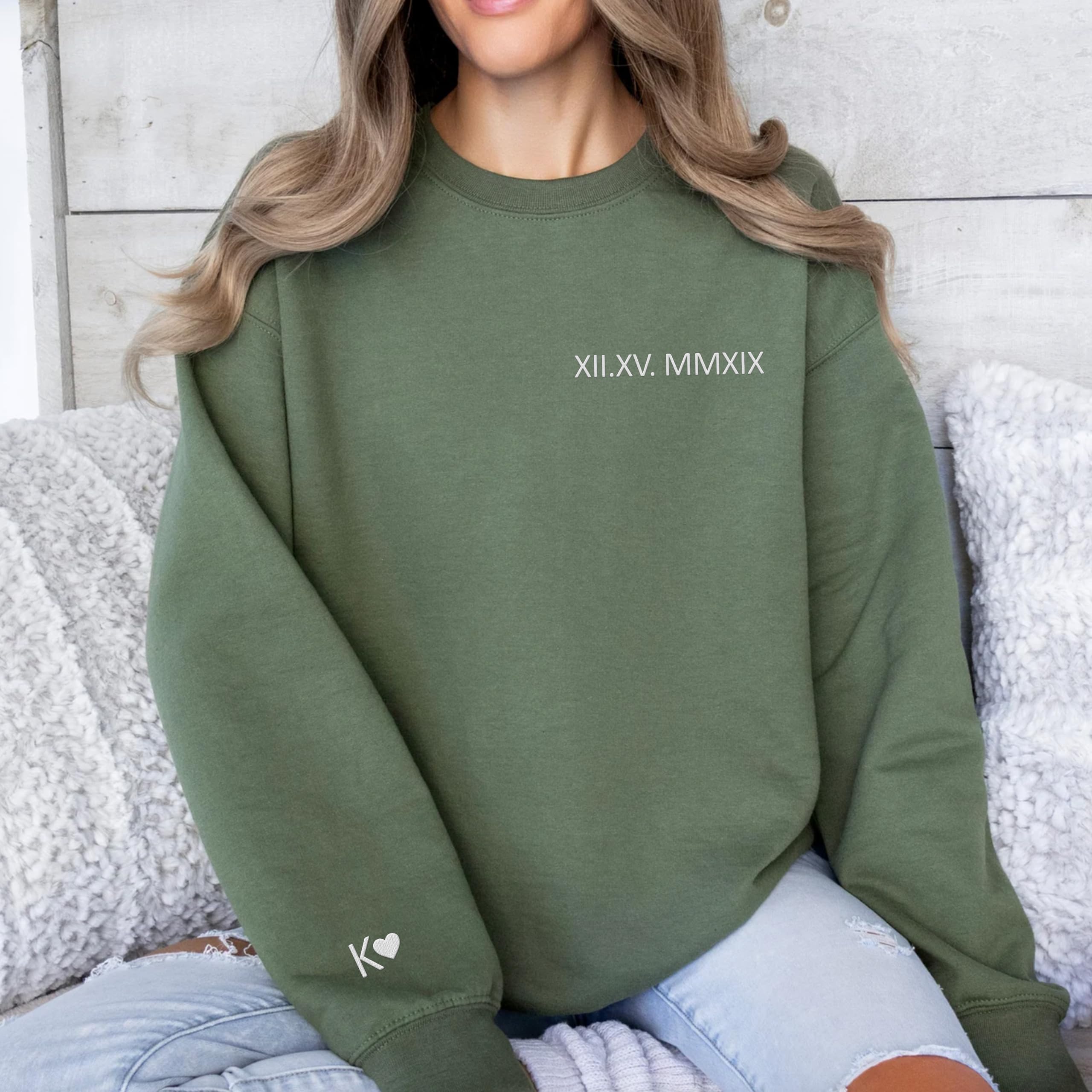 Custom Embroidered Roman Numeral Date Couple's Sweatshirt & Hoodie, Matching Hoodies for Couples, Custom Embroidered Sweatshirt, Anniversary, Engagements, Valentine's Day Gifts