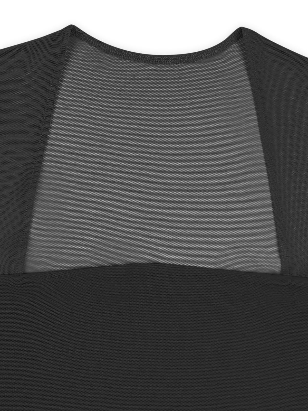 REORIA Women's Sexy Square Neck Short Sleeve Mesh Double Lined Slimming 2025 Trendy Going Out Bodysuits Tops Black Small