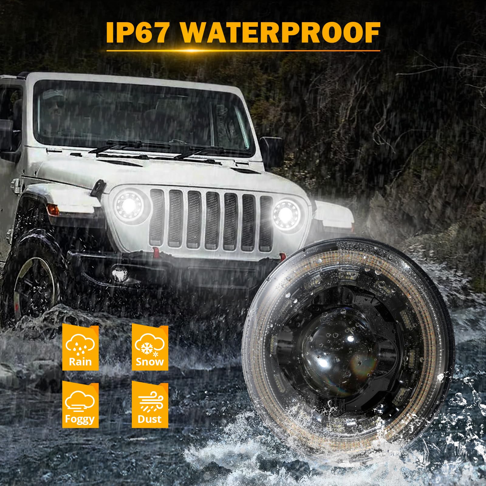 Auxbeam 7 Inch LED Headlights Black H6024 with DRL & Turn Signal & Start-up Gradient Welcome Light Replacement for 1997-2018 Jeep Wrangler JK JKU TJ LJ CJ, DOT Approved Anti-glare 7" Round Headlamps