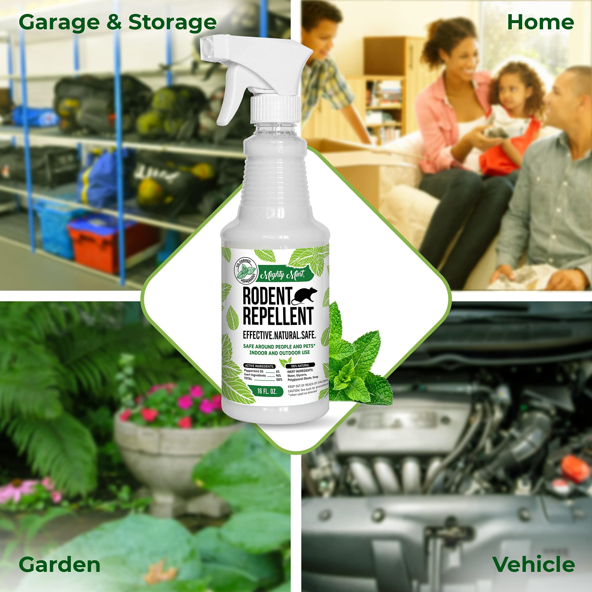 Mighty Mint Peppermint Oil Rodent Repellent Spray, for Indoor/Outdoor Use, 16oz