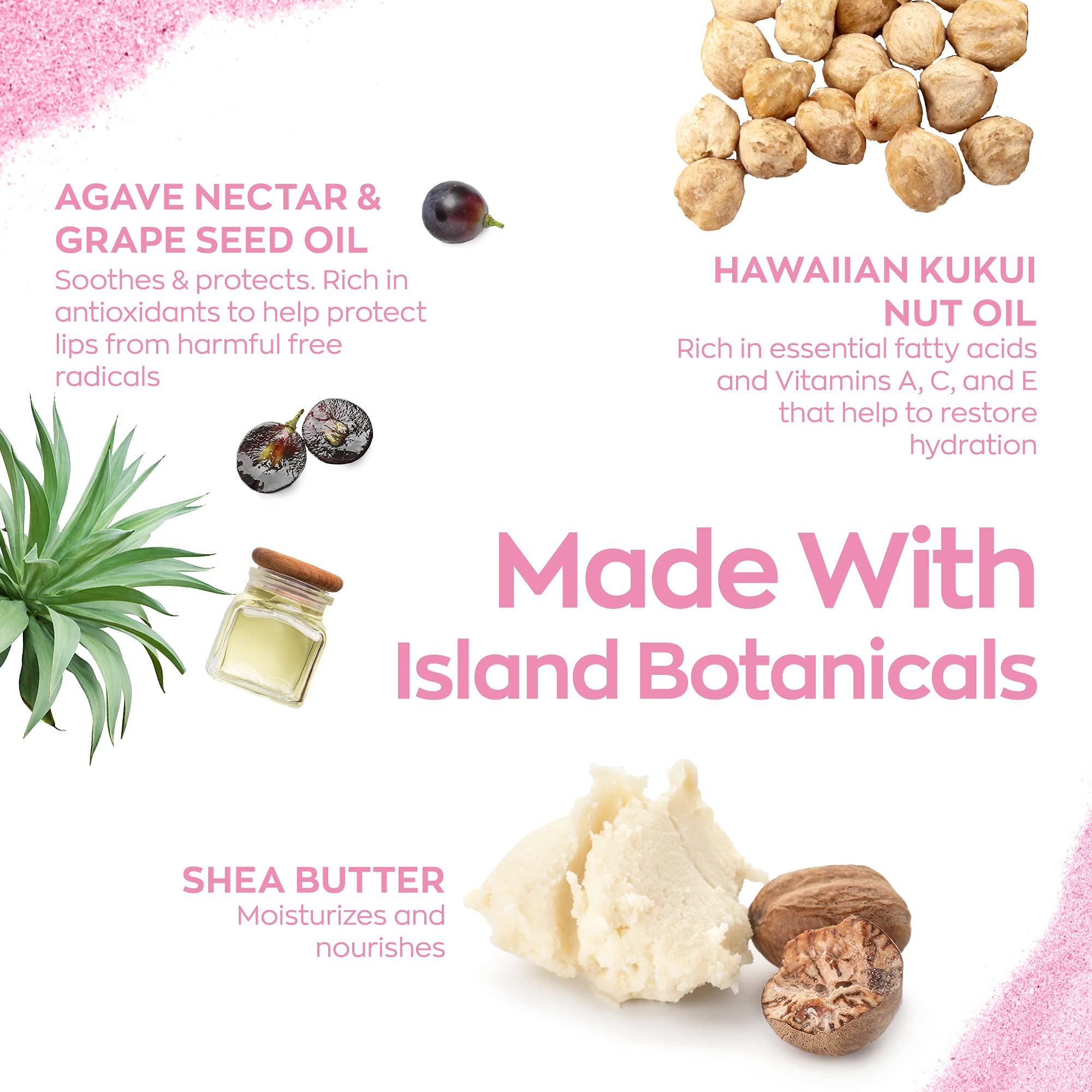 Hanalei Lip Treatment Bundle (Full-size and Travel-size 3 pack in Rose) | Made with Kukui Oil, Shea Butter, Agave, and Grapeseed Oil, Soothe Dry Lips (Cruelty free, Paraben free)