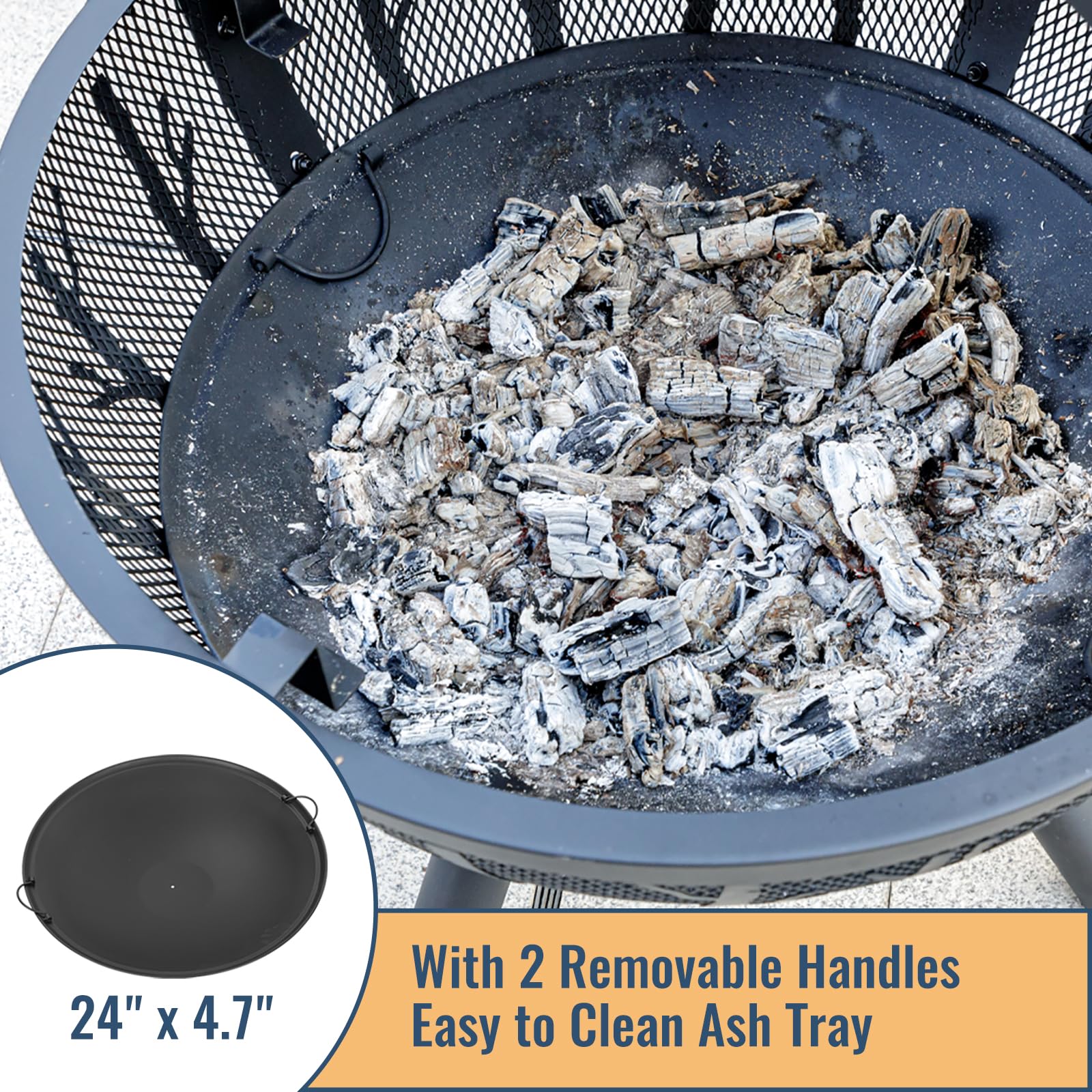 Panovue 35 Inch Wood Burning Fire Pit with BBQ Grill, Heavy Duty Fire Pits Ball for Outside with Spark Screen & Removable Ash Pan, Outdoor firepit & Fireplace for Bonfire in Garden, Yard