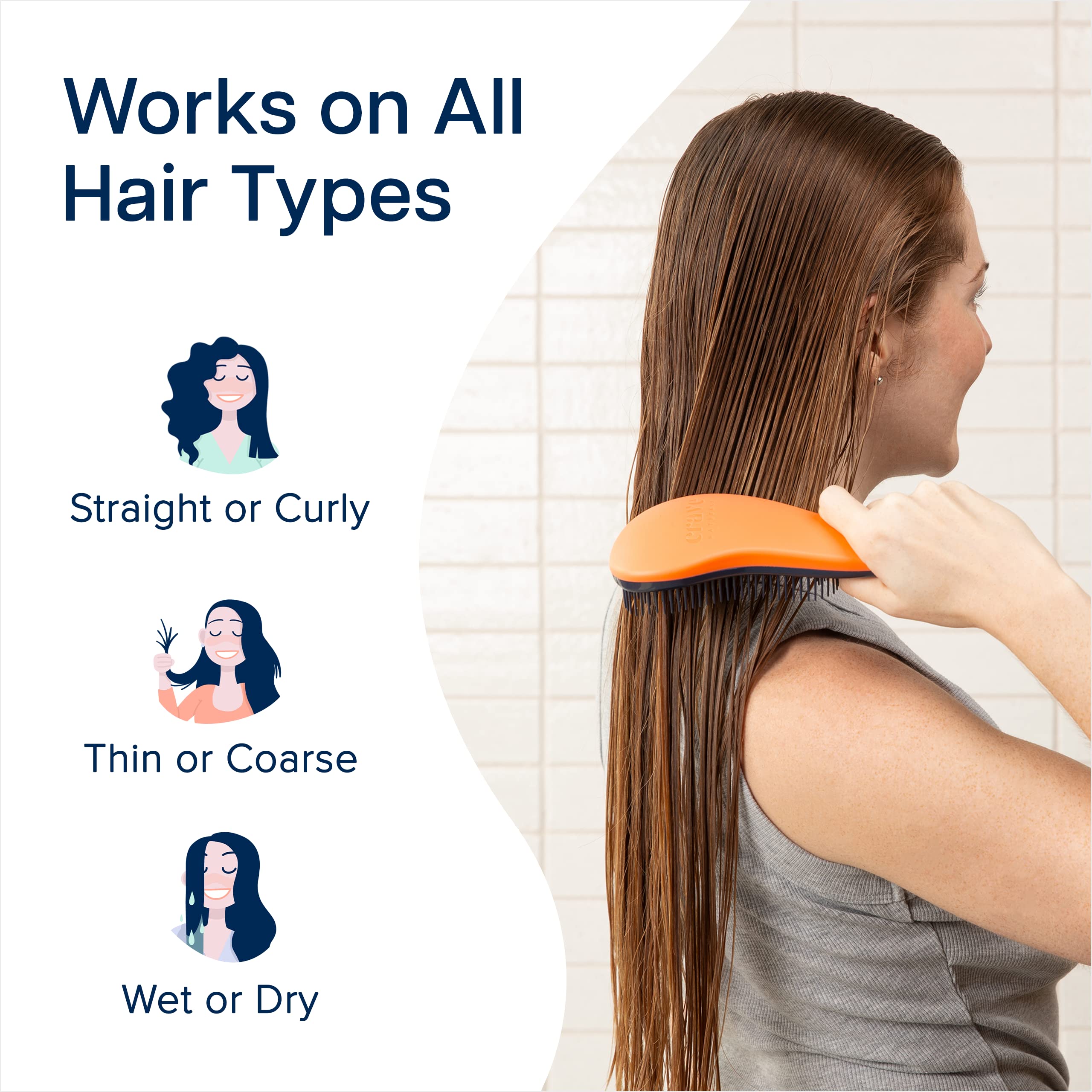 Crave Naturals Glide Thru Detangling Hair Brush for Adults & Kids Hair - Detangler Brush for Natural, Curly, Straight, Dry or Wet Hair Brushes for Women & Men - 1 Pack - Coral