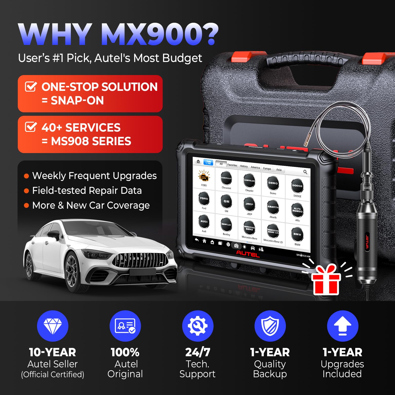 Autel MaxiCheck MX900 Scanner 2025, Same as MK900 with 3000+ Active Tests, 40+ Hot Services, CANFD DoIP, All System Diagnostic Scan Tool Upgraded of MK808BT PRO MX808S MK808S, 150+ Brands