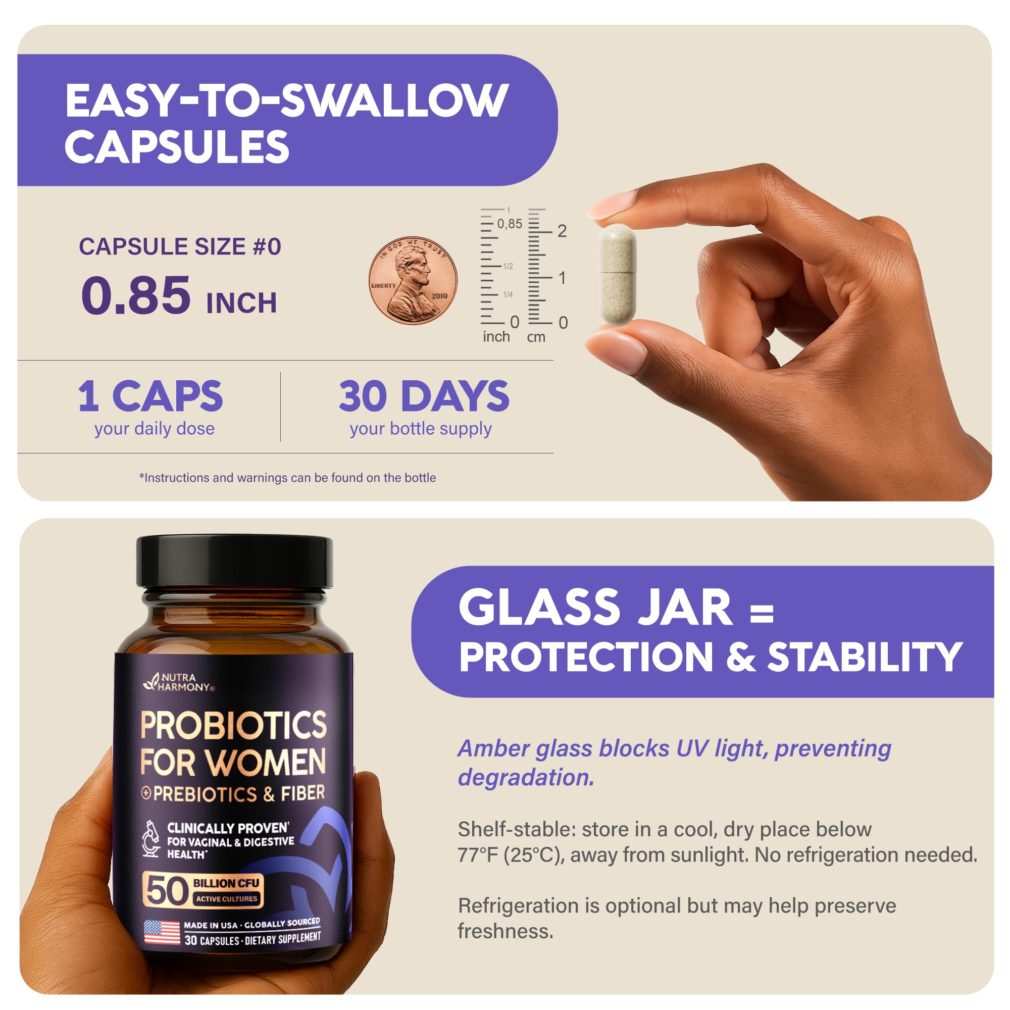 Probiotics for Women 50 Billion CFU - Vaginal Probiotics Clinically Proven for Yeast & pH Balance - Digestion & Bloating Relief - 8 Strains + Prebiotics - Delay Release - Made in USA, 30 Capsules