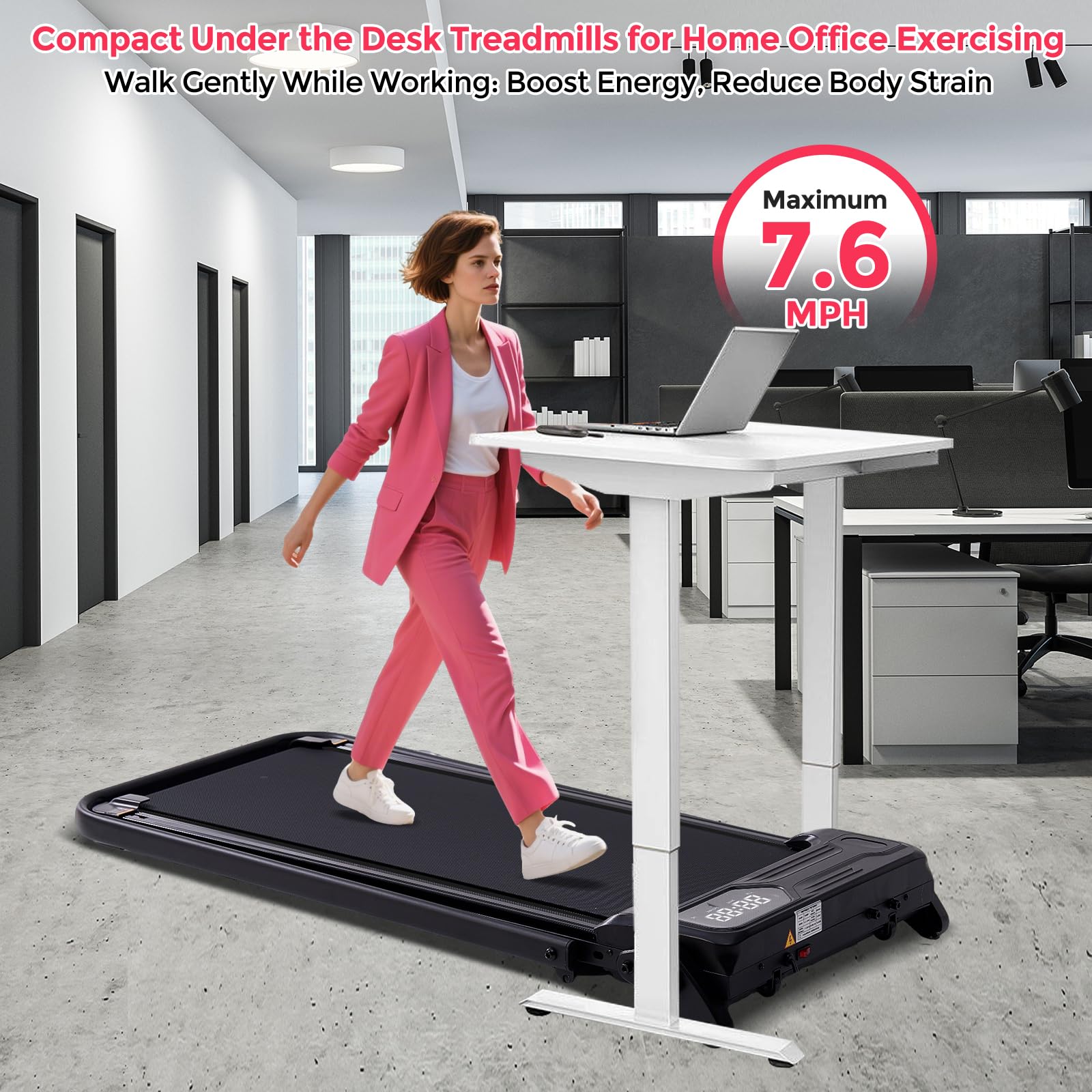 Walking Pad with Handle Bar & Adjustable Incline, 350LBS Compact Under The Desk Treadmill, 4-in-1 Portable Small Treadmills with Handles for Home Small Spaces, 3.5HP Electric Walking Pads, 0.6-7.6MPH