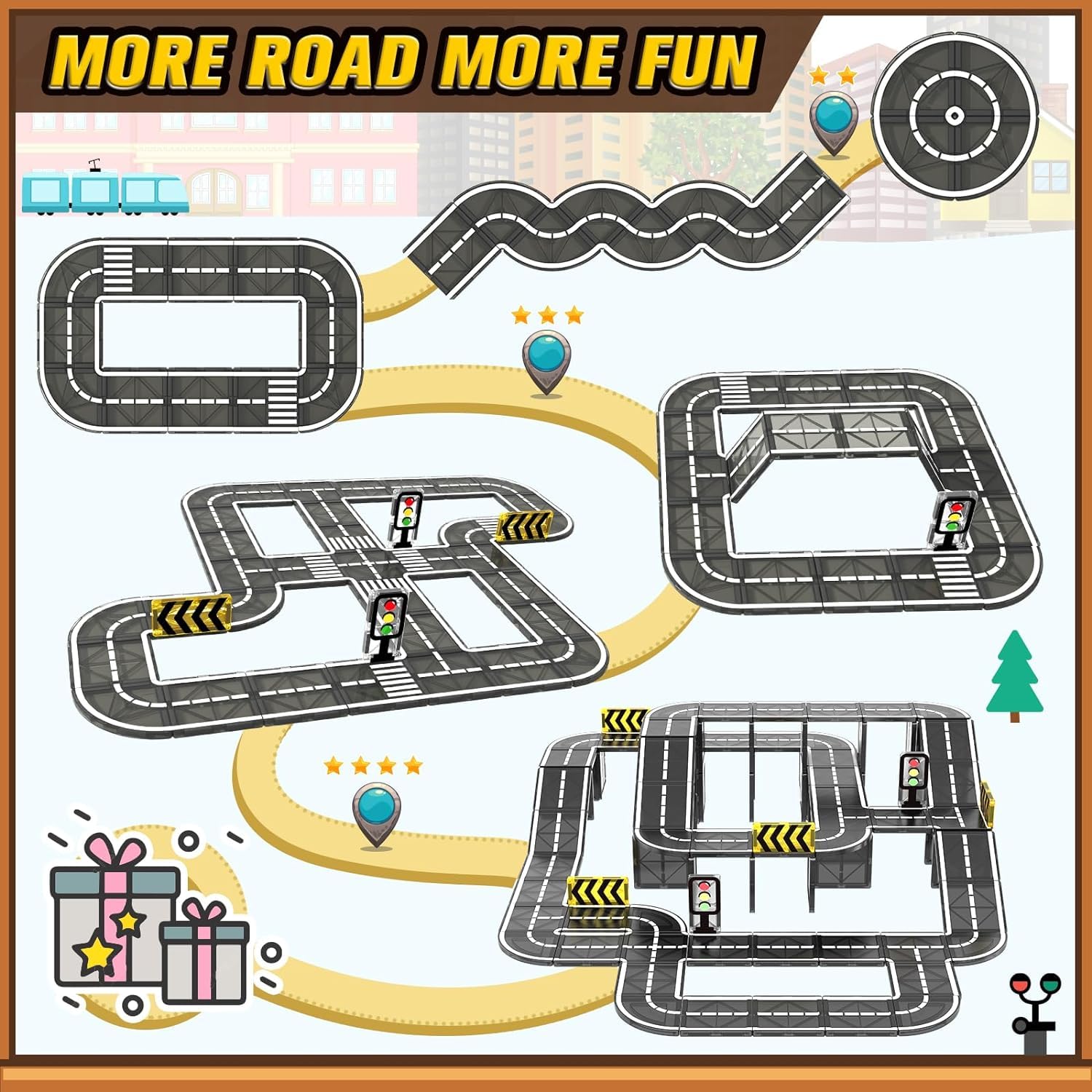 Magnetic Tiles Road Expansion Pack, STEM Magnet Building Blocks for Toddler Kids Toys, Montessori Educational Toy Gifts for 3+ Year Old Boys & Girls, Creativity-igniting Kids Toys