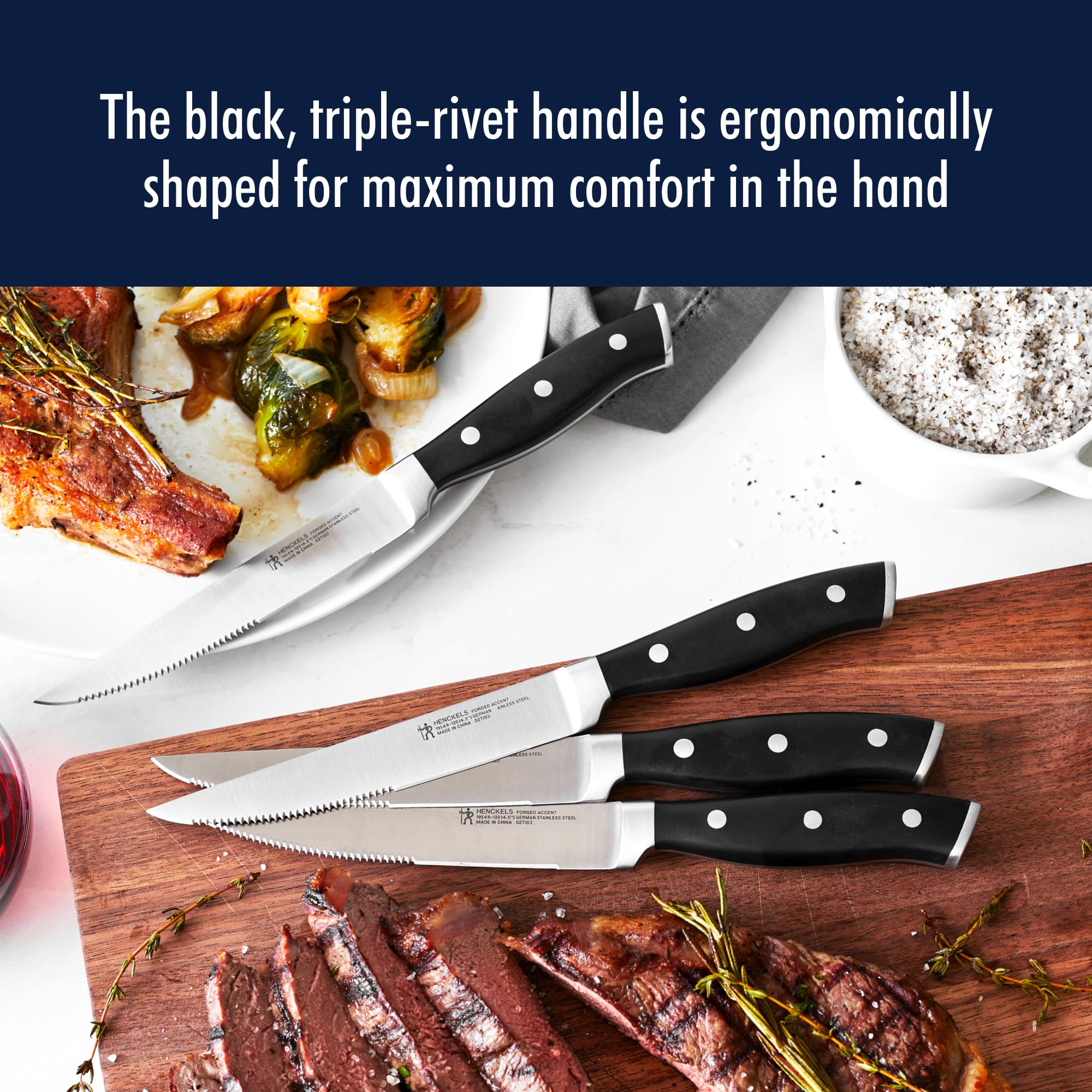 HENCKELS Forged Accent Razor-Sharp Steak Knife Set of 4, Black, German Engineered Knife Informed by over 100 Years of Mastery