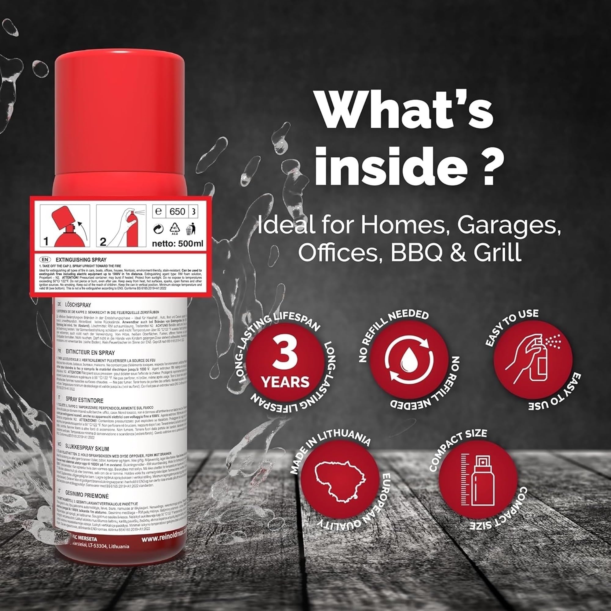All-in-1 Fire Extinguisher for Home, Kitchen, Garage & Vehicle Safety (500ml)