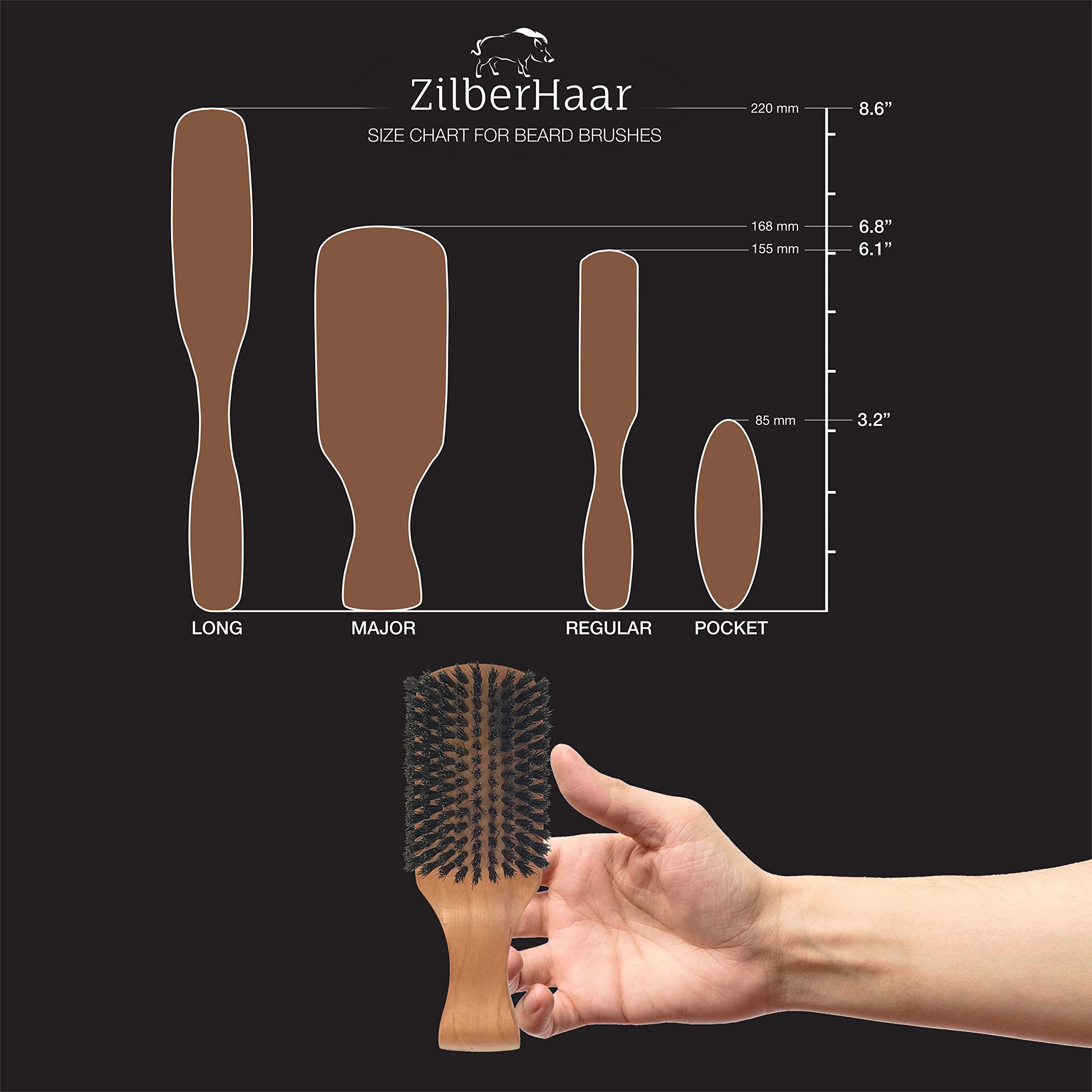 ZilberHaar Major – Men's Hair and Beard Brush – Soft Boar Bristles – Massages and Exfoliates Skin and Scalp – Ideal Men's Grooming Accessory – Made in Germany