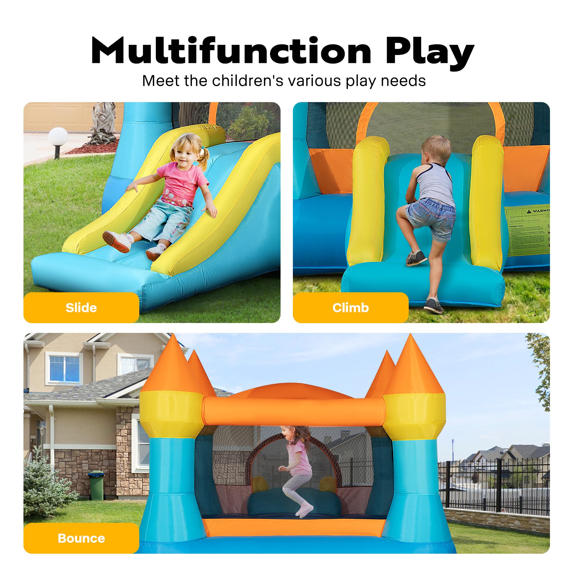 VIVOHOME Inflatable Bounce House for Kids, Big Inflated Jumping Bouncy Castle with Slide for Outdoor and Indoor, 370W Air Blower Included