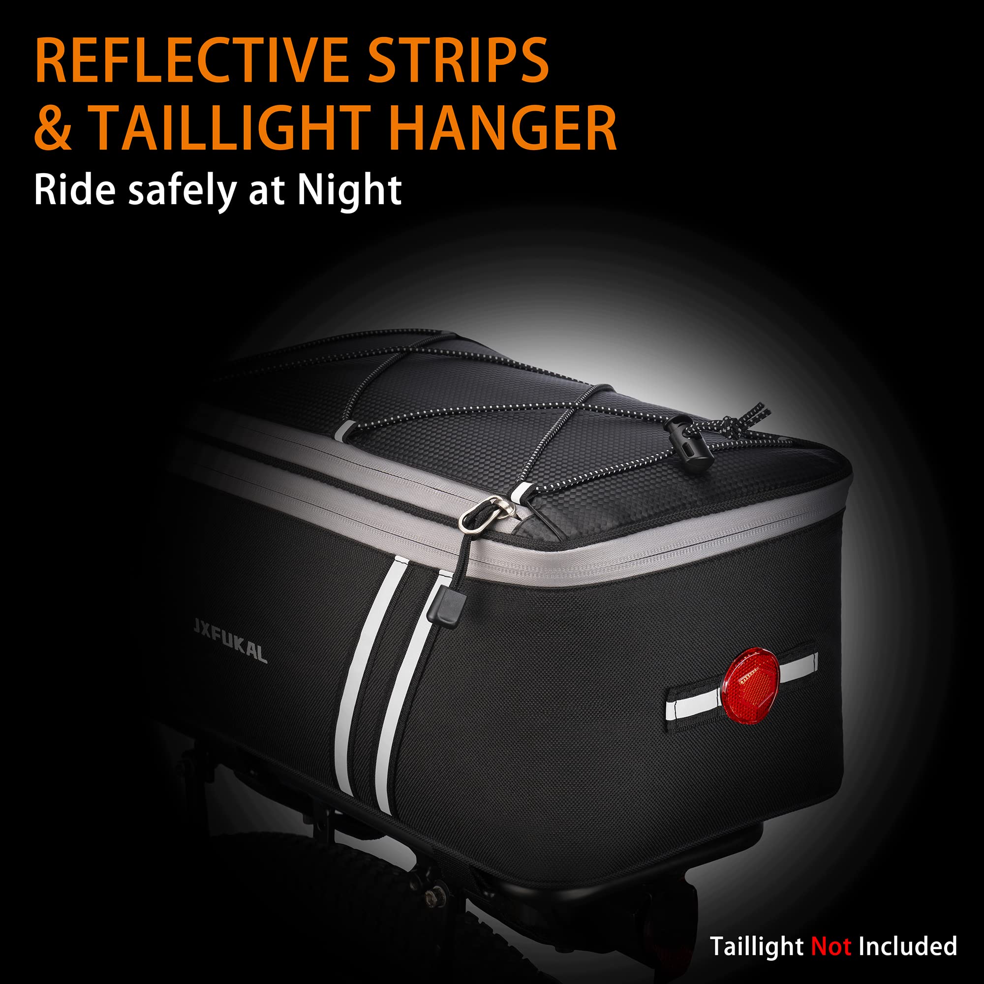 JXFUKAL Rear Bike Rack Bag with Rain Cover, 7L/9L/10L/12L Waterproof Bicycle Ebike Saddle Bag Cycling Pannier Trunk Carrier with Reflector & Adjustable Cord for Commuter Travel Outdoor