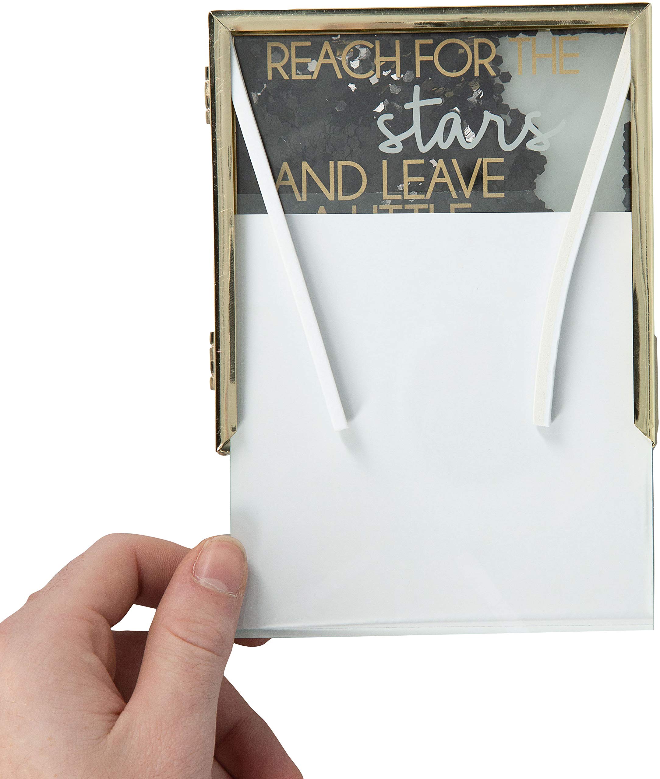 Pavilion Gift Company Reach For The Stars And Leave A Little Sparkle Wherever You Go - 9.75 Inch Double-Sided Hinged Glitter Picture Frame For 4.5 Inch Square Photo